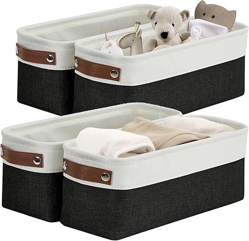 Miniatura 46 de DECOMOMO Cestas de almacenamiento para estantes, contenedores de almacenamiento de tela, organizadores de armario de lino y almacenamiento (beige y