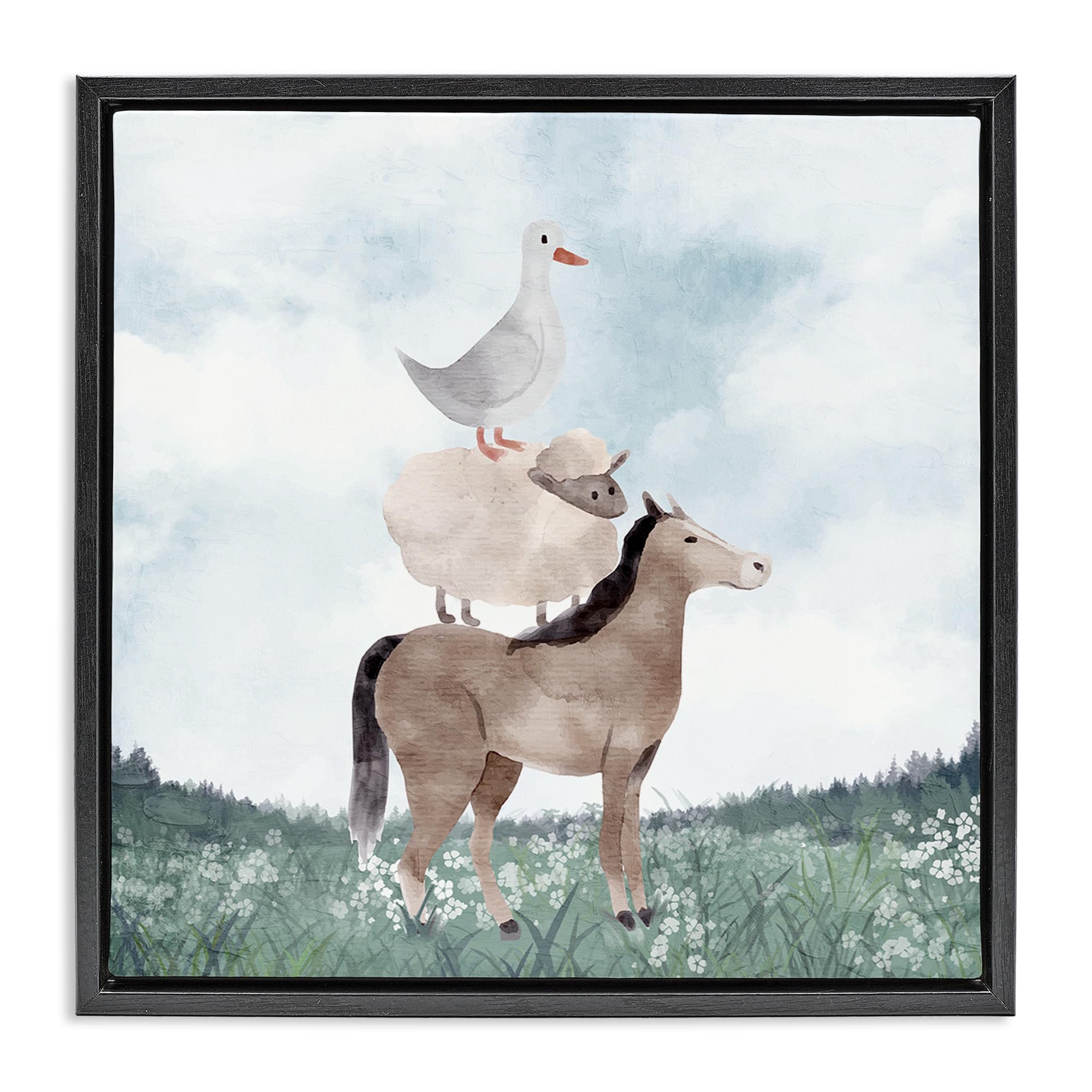 'Muted Blue Sky Farm'| Floating Frame Canvas Art