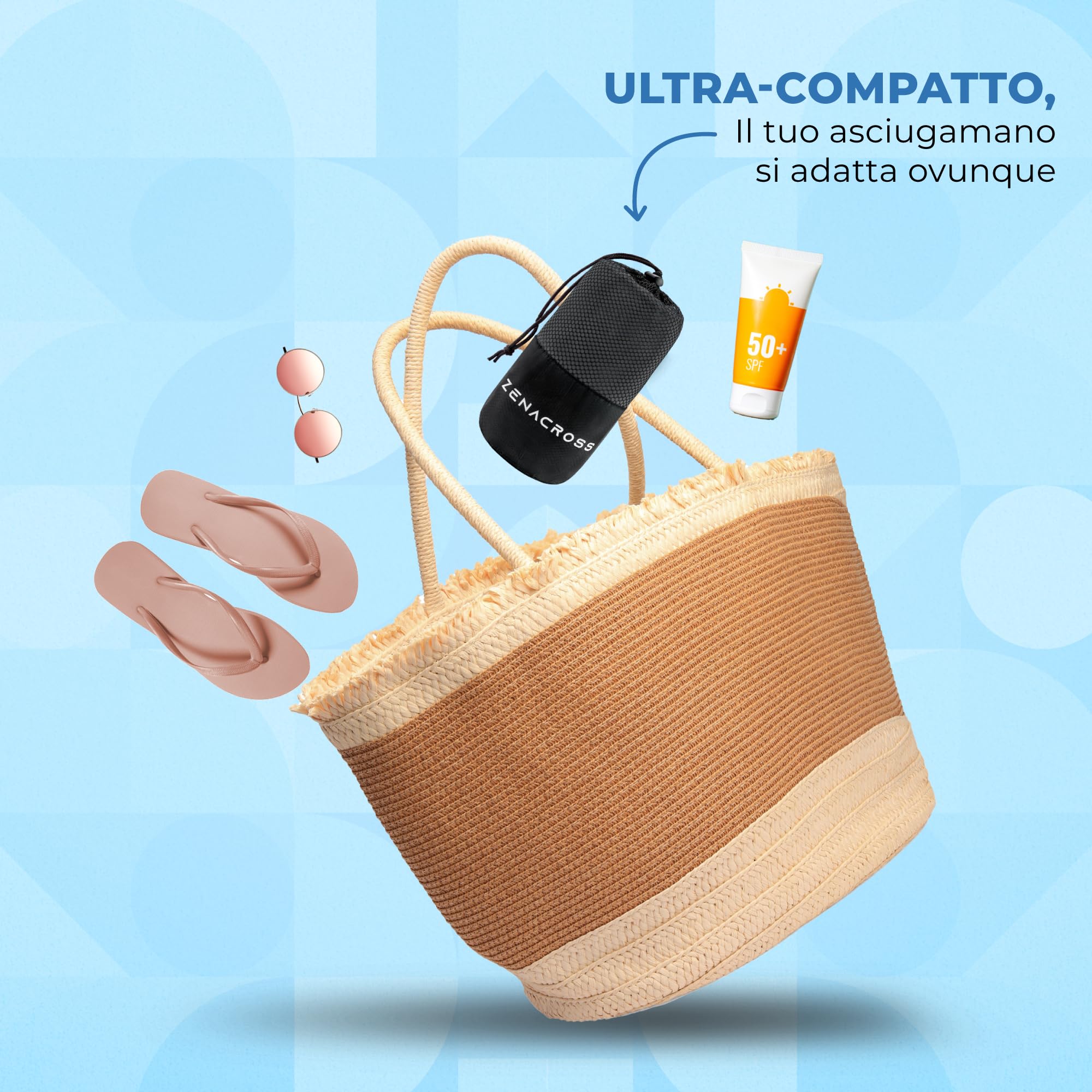 Zenacross Asciugamano Palestra con Borsa per il Trasporto - Asciugamano Microfibra a Rapida Asciugatura e Versatile - Telo Palestra Taglie XL - 180 x 90 cm - Grigio Scuro