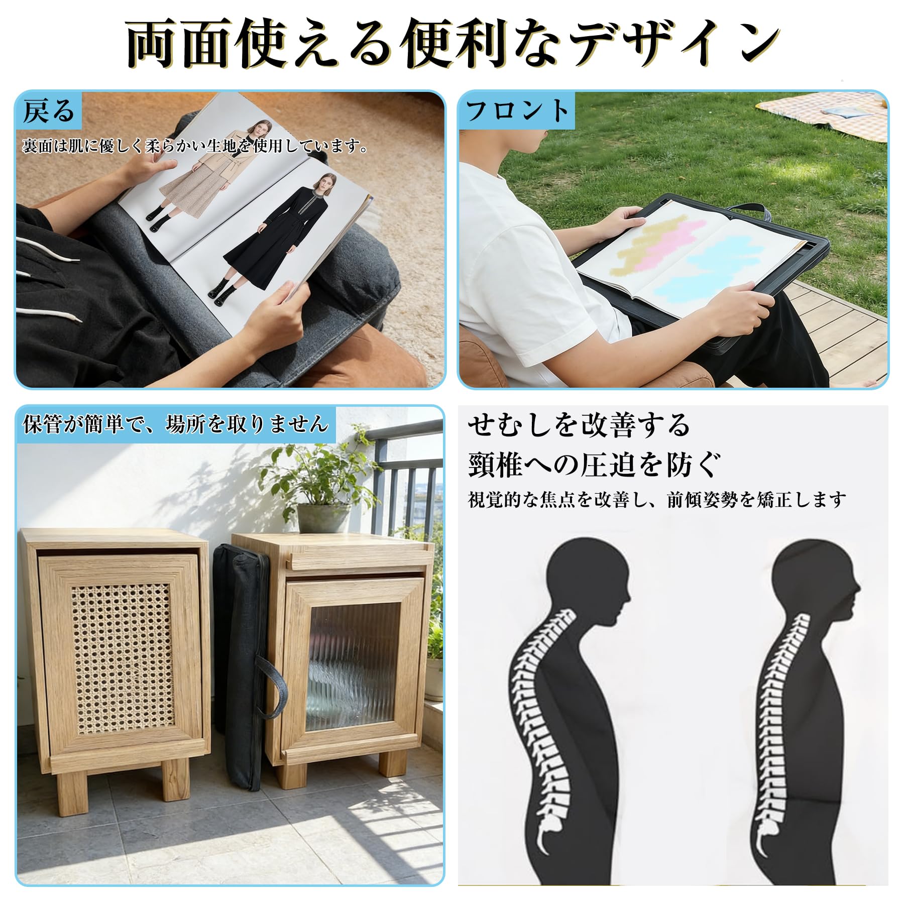 WSKLY(ワスクリ) 膝上テーブル PC クッションテーブル マウスパッド・クッション付き 軽量 持ち運び便利 両面用 寸法は55×34 ポータブル ベッド・ソファー・車・ オフィス用 在宅勤務 ノートパソコンデスク(大型) (グレー, 1個) - 5