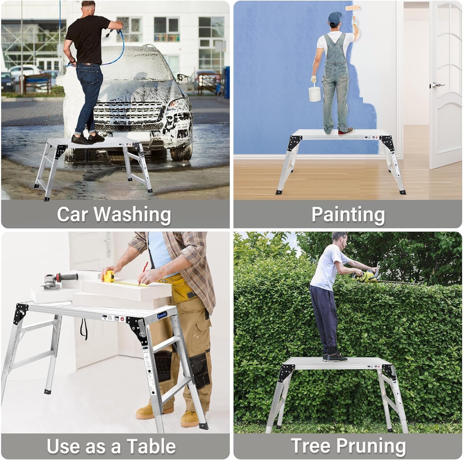 ORIENTOOLS Plataforma de trabajo ajustable (100 x 47 cm) Escalera plegable portátil de aluminio para andamios con capacidad de carga de 150 kg