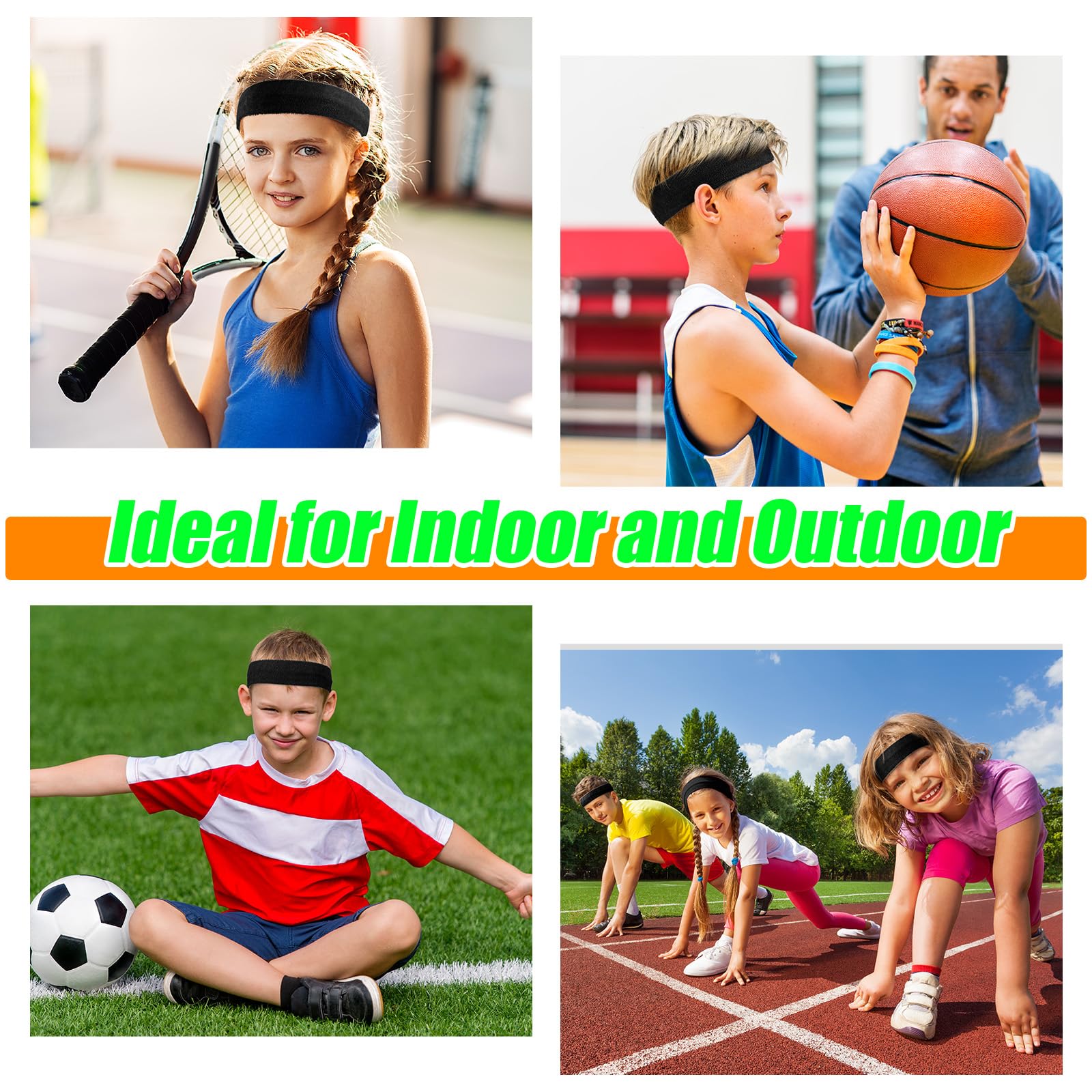 WILLBOND Lot de 42 bandeaux de sport colorés en coton éponge pour enfants, pour le football, le yoga, les activités de plein air