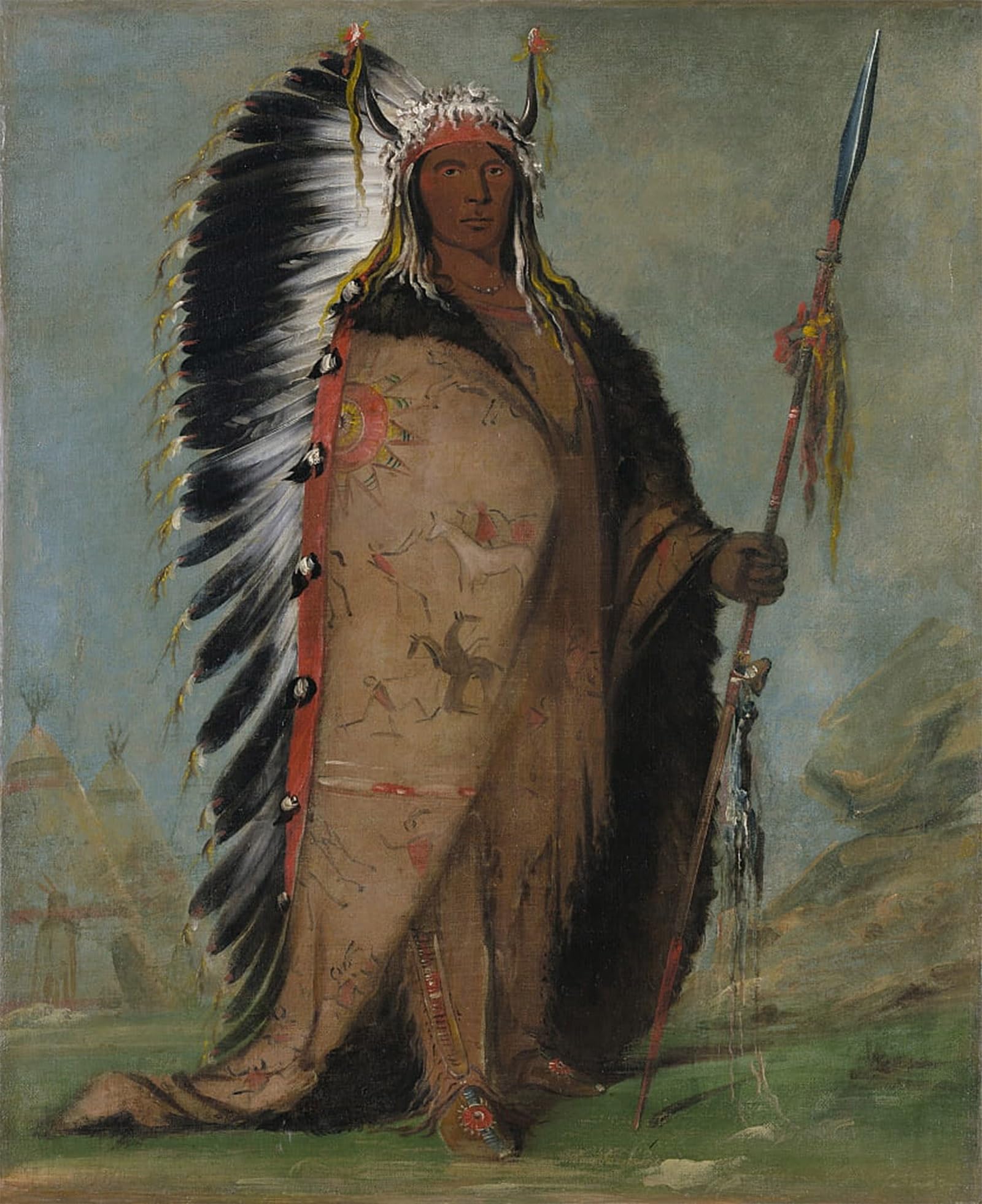 ARTXLXXBN Famous Print Painting Colorful Art Print Black Rock a Two Kettle Chief by George Catlin Canvas Art Decorations for Home Decor 60x90cm