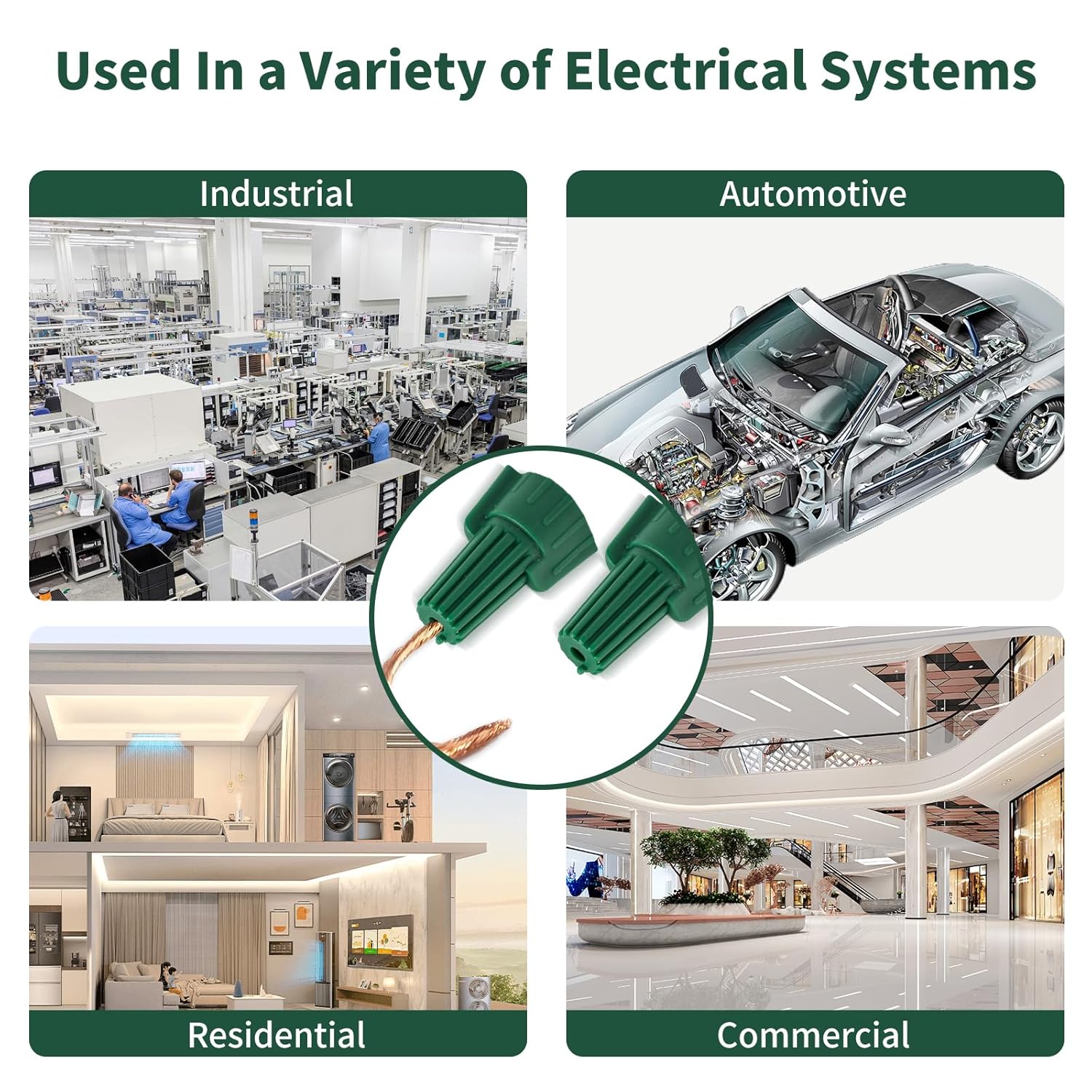 550PCS Green Wire Connectors Nuts with Hole, Winged Ground Wire Connectors-P99 Electrical Grounding Easy Twist-On 14-10 AWG Cables, Ensuring Secure and Reliable Wiring Connections.