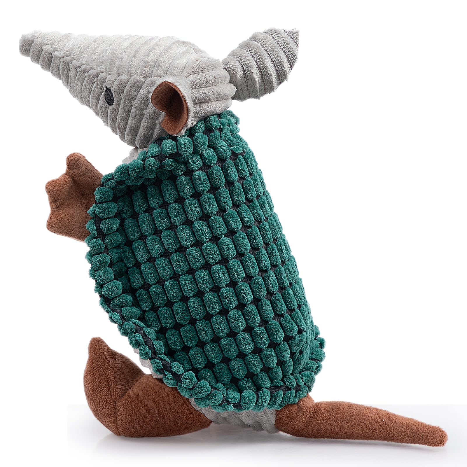 Hollypet Plush Dog Squeaky Toy Stuffed Armadillo Animal Pet Puppy Chew Toys with Clean Teeth for Small Medium Large All Breed Sizes Dogs, Deep Green, 10in