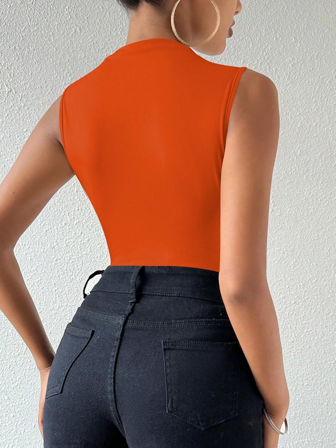 Milumia Women's Ruched Tank Top Sleeveless Mock Neck Bodysuit Fitted Jumpsuit Tops - Image 2