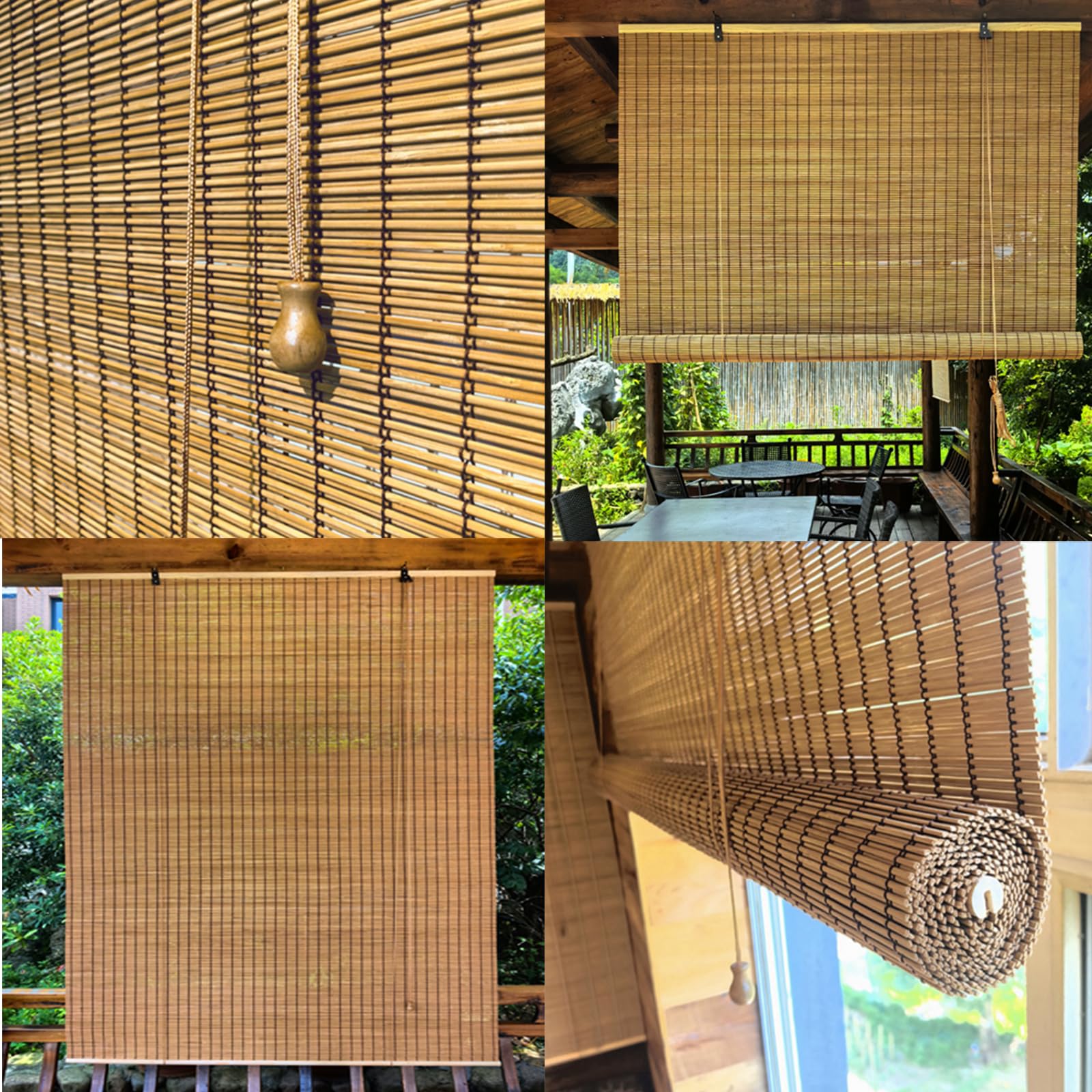 Rolety zaciemniające – bambusowe rolety okienne, niestandardowy rozmiar (160 x 100 cm) do patio na drzwi i okna, prywatność, rolety rzymskie