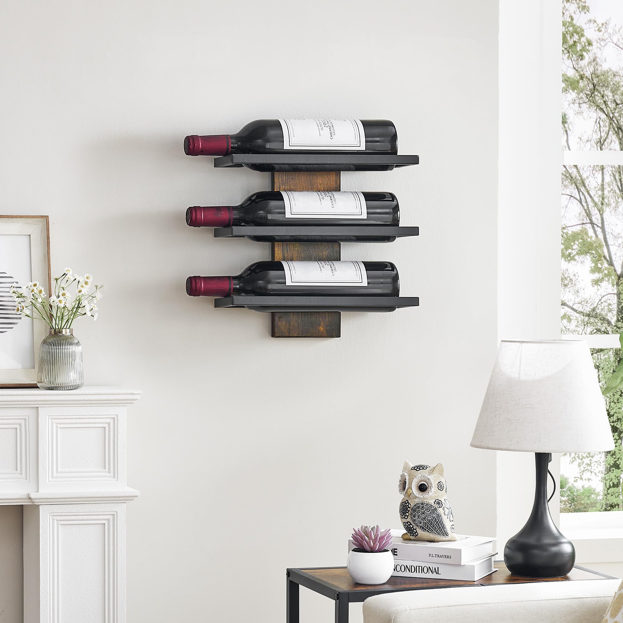 FAVOOSTY Botellero de Pared, Botellero Vertical, Estante para Botellas con 3 Niveles, 3 Botellas de Vino, Soporte para Botellas, Estante de Metal para Botellas de Vino, para Comedor, Bodega, Negro — view 7