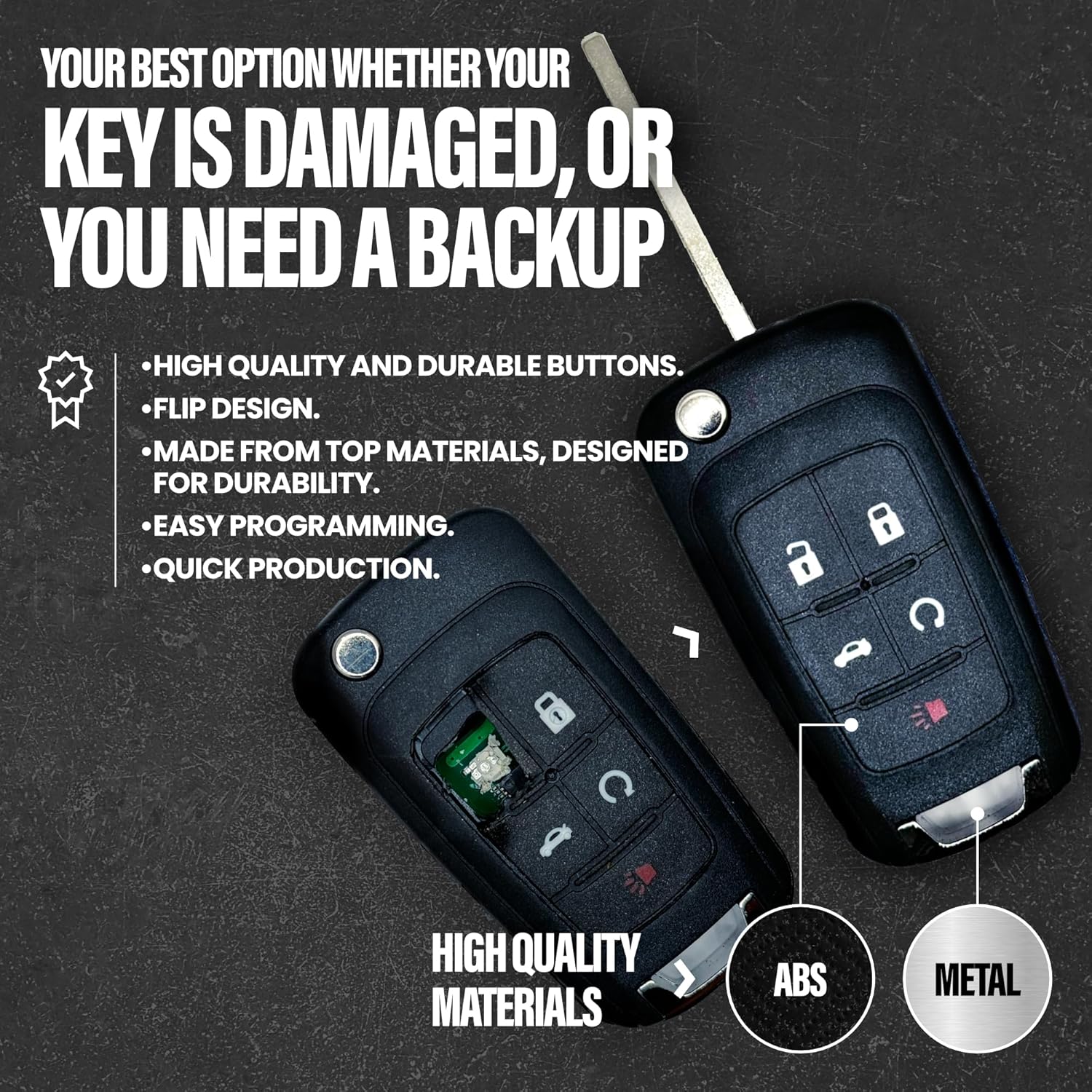 Cut Flip Key Fob, Car Remote Key Fob Replacement Fits w/Chevy Cruze Equinox Trax Impala Malibu Camaro Sonic Chevrolet GMC Terrain Buick Lacrosse Encore Verano 2010 2011 2012 2013 2014 2015 2016 2017