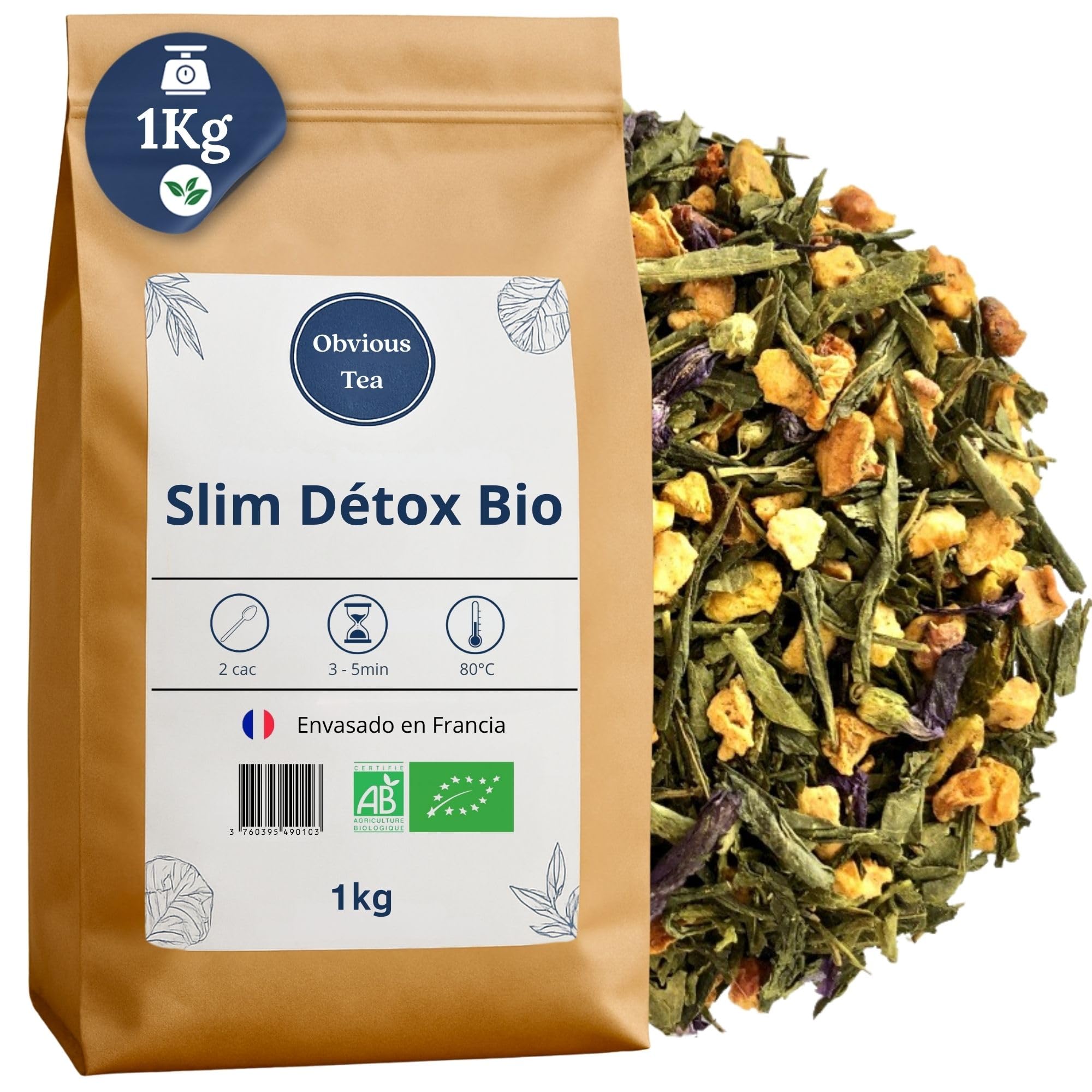 Oasis Refrescante Orgánico – Mezcla de Té Verde Frutal en Hoja Suelta – 100% Natural, Sin Transgénicos – Agricultura Ecológica – Envasado en Francia – Bolsa de 1 kg (500 tazas)