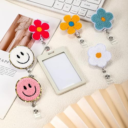 Miniatura 4 de Fumete Carrete retráctil de fieltro para enfermera, 8 unidades, con diseño de flores, con clip de cocodrilo giratorio de 360 grados para enfermeras,