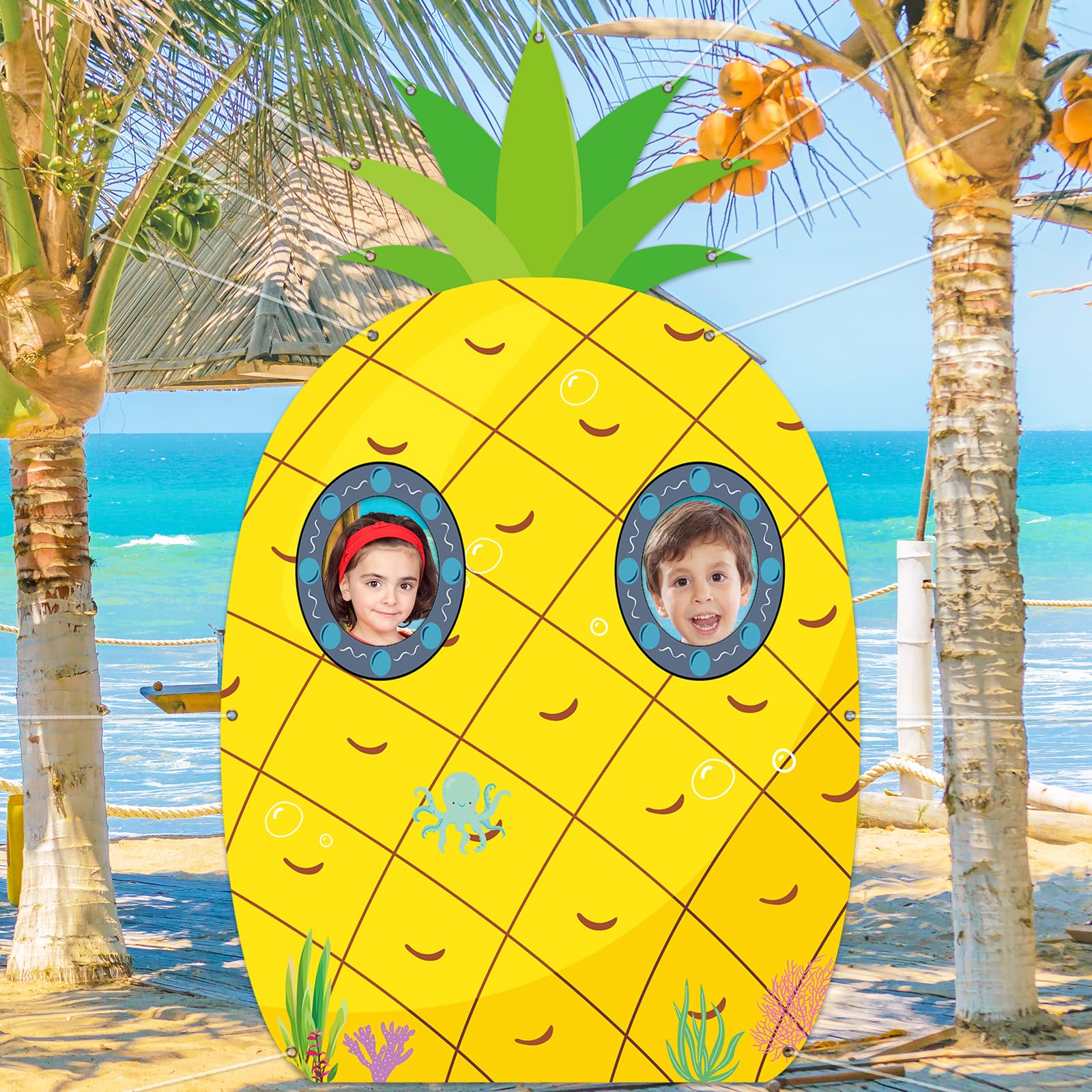 Pineapple Summer Photo Prop Cartoon Birthday Party Decoration Pineapple House Door Banner Hawaii Tropical Luau Aloha Theme Photo Booth Sea Beach