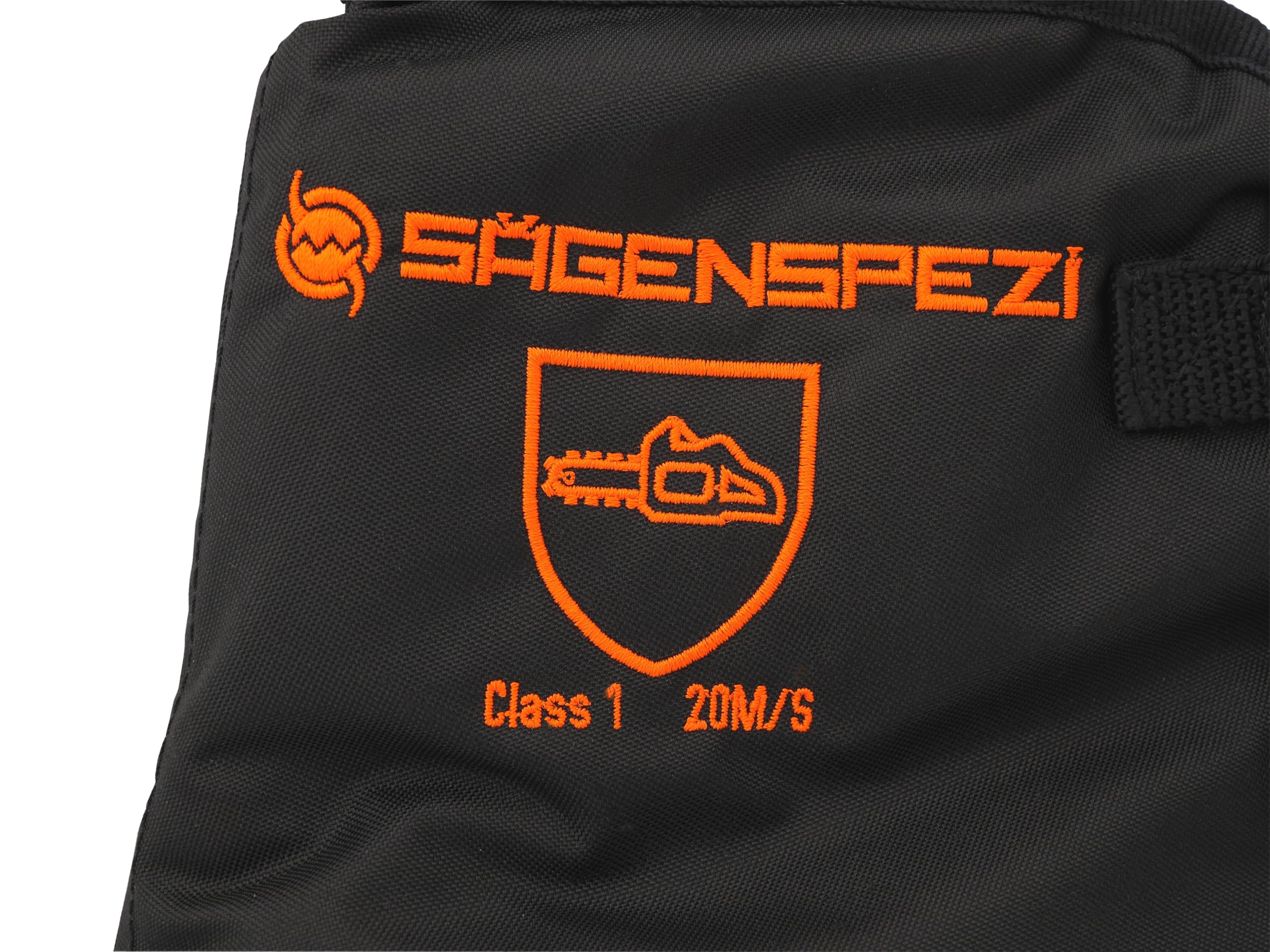 Sägenspezi Schnittschutz-Gamaschen Klasse 1 (20 m/s) – EN 381-9 – Für Arbeitsschuhe – Schwarz – Größe M oder XL – Forst, Motorsäge, Garten, BAU