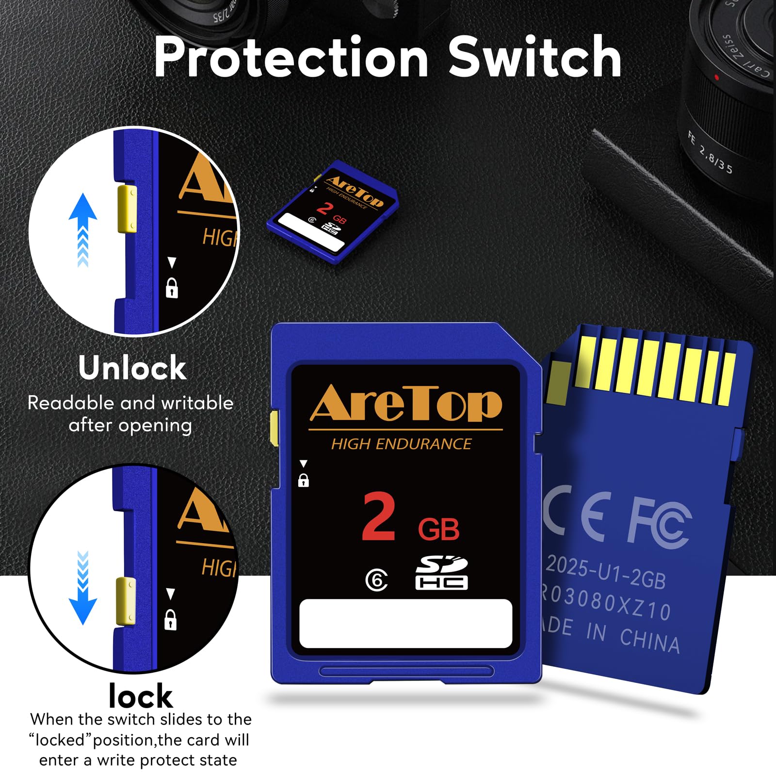 AreTop Tarjeta SD de 2 GB, paquete de 5 tarjetas de memoria SDHC UHS-I Clase 6, paquete de 5 tarjetas digitales seguras de video Full HD de 2 GB para cámaras, DSLR, cámaras de acción y cámara de