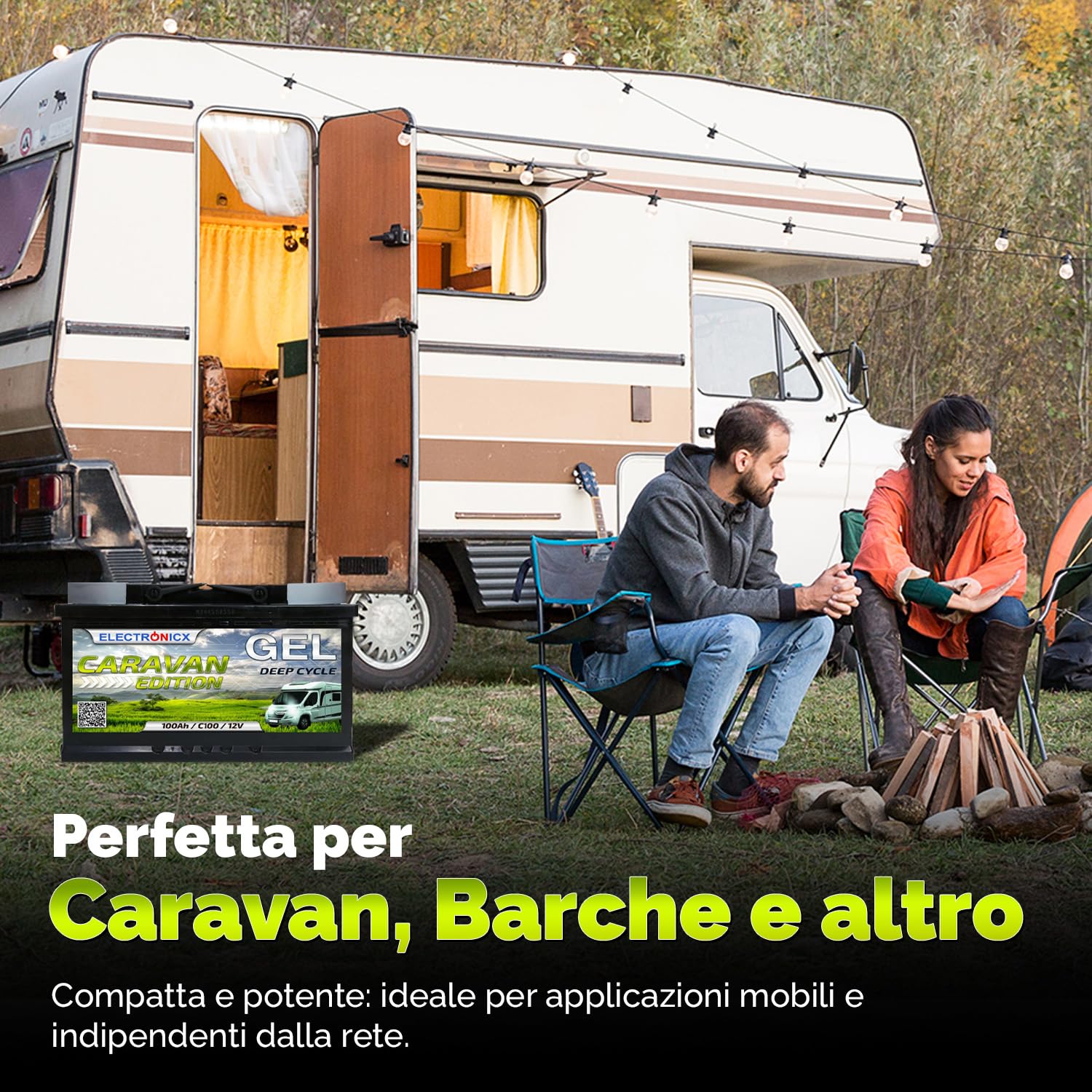 Batteria GEL 12V 100Ah Ciclo Profondo – Batteria Senza Manutenzione per Camper, Caravan, Barca, Casetta da Giardino, Sistemi Solari Off-Grid – Electronicx Caravan Edition