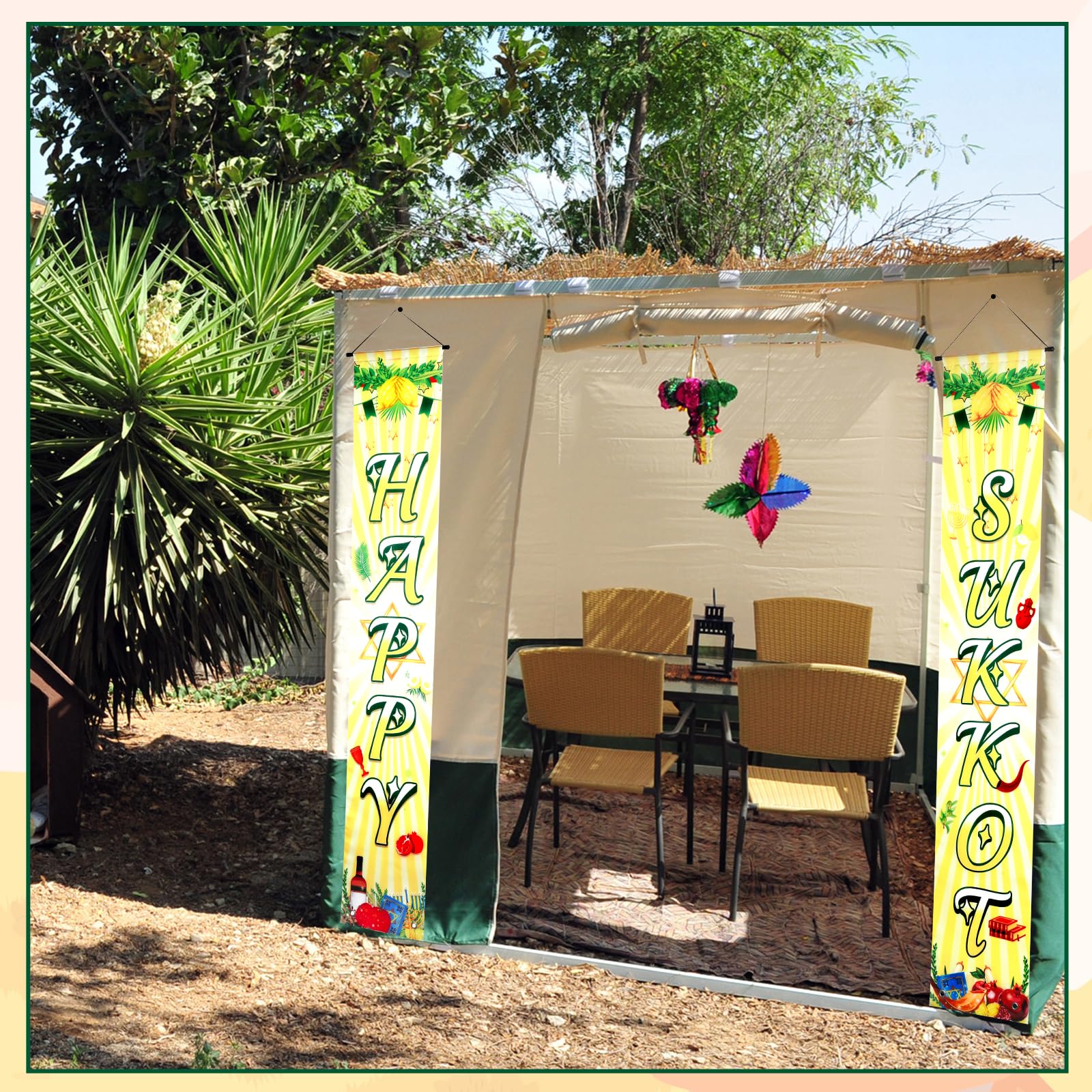Happy Sukkot Decorations Happy Sukkah Banner Hebrew Jewish Lulav Etrog Decor Happy Sukkot Decorations For Home Party