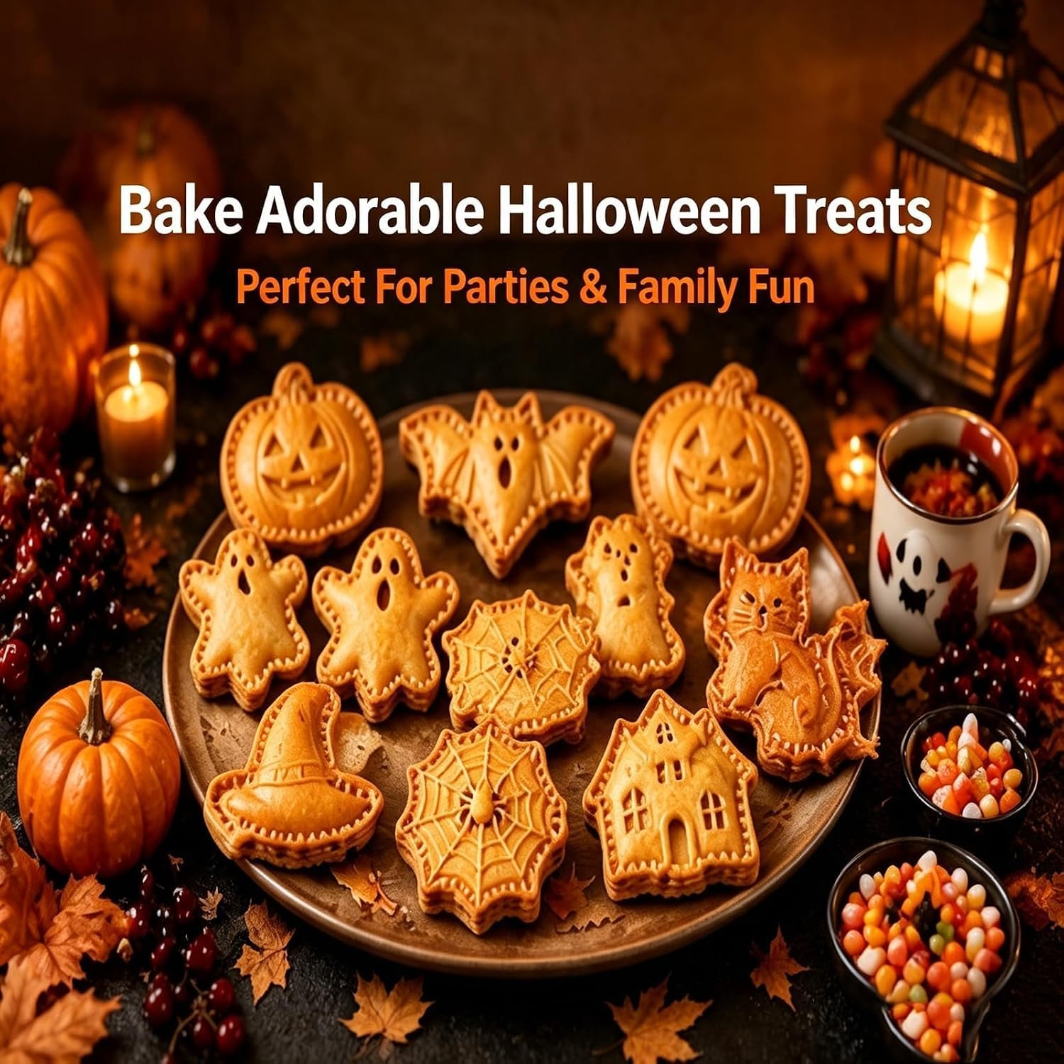 Halloween Mini Hand Pie Mold, 3D Reusable,Party Potluck Hand Pie Molds, Holiday Mini Pie Molds for Baking, Halloween Pumpkin Pie Press Tools (8 Articoli)