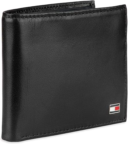 Vista 16 de Tommy Hilfiger Cartera de piel auténtica para hombre con ventana de identificación y múltiples ranuras para tarjetas Negro Cambridge