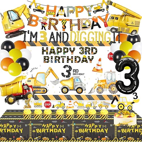 90 piezas de decoraciones de fiesta de camión volquete para niños y bebés. Suministros de fiesta de tercer cumpleaños de construcción, suministros