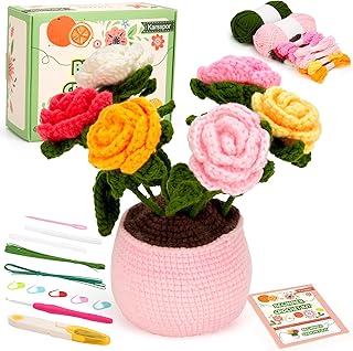 Karsspor Crochet Kit for Beginners, Rose Flower Crochet Set, Complete Crochet Starter Kit with Detailed Instructions and Video Tutorials, Beginner Crochet Kit for Adults (Patent Product)