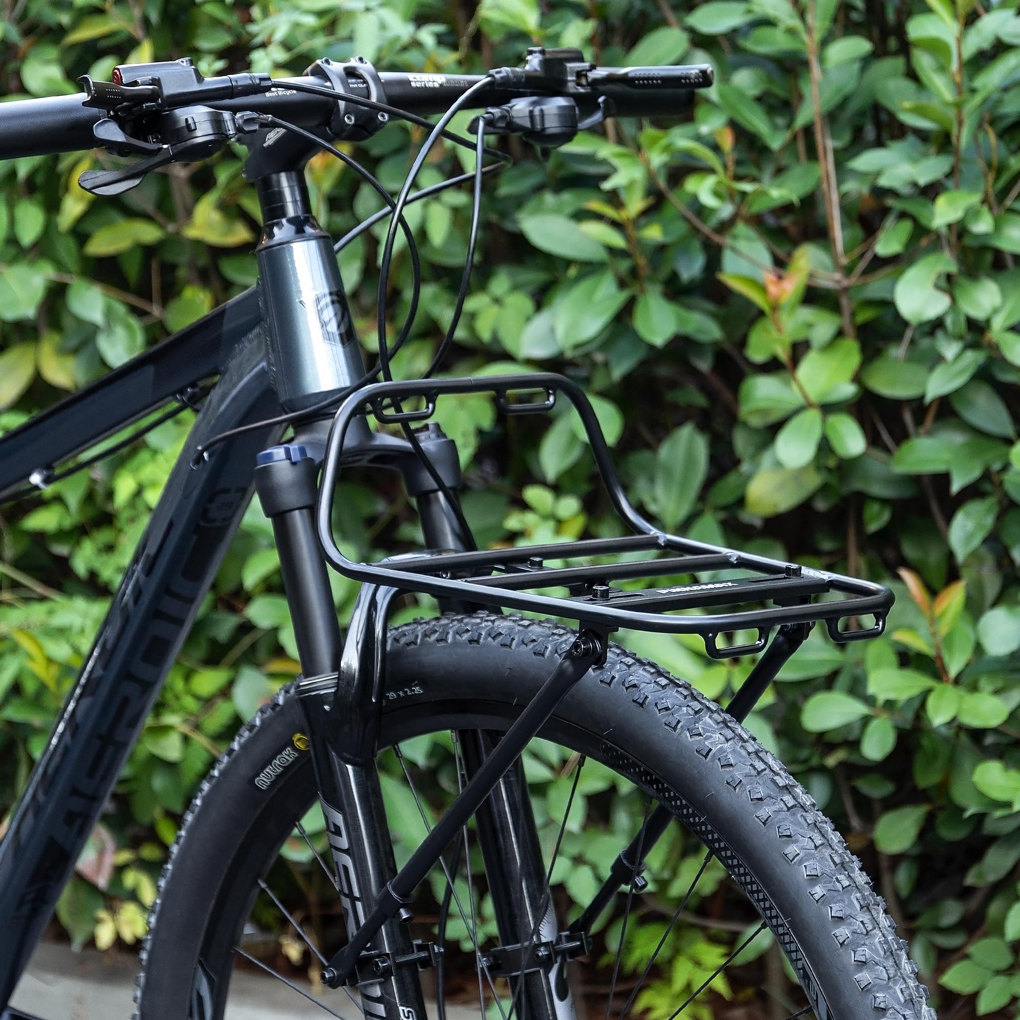 Portaequipajes delantero para bicicleta – Portacargas delantero para bicicleta con puntales – Bastidor de pizza de aluminio de montaje frontal para bicicletas de montaña, gravel y bicicletas de