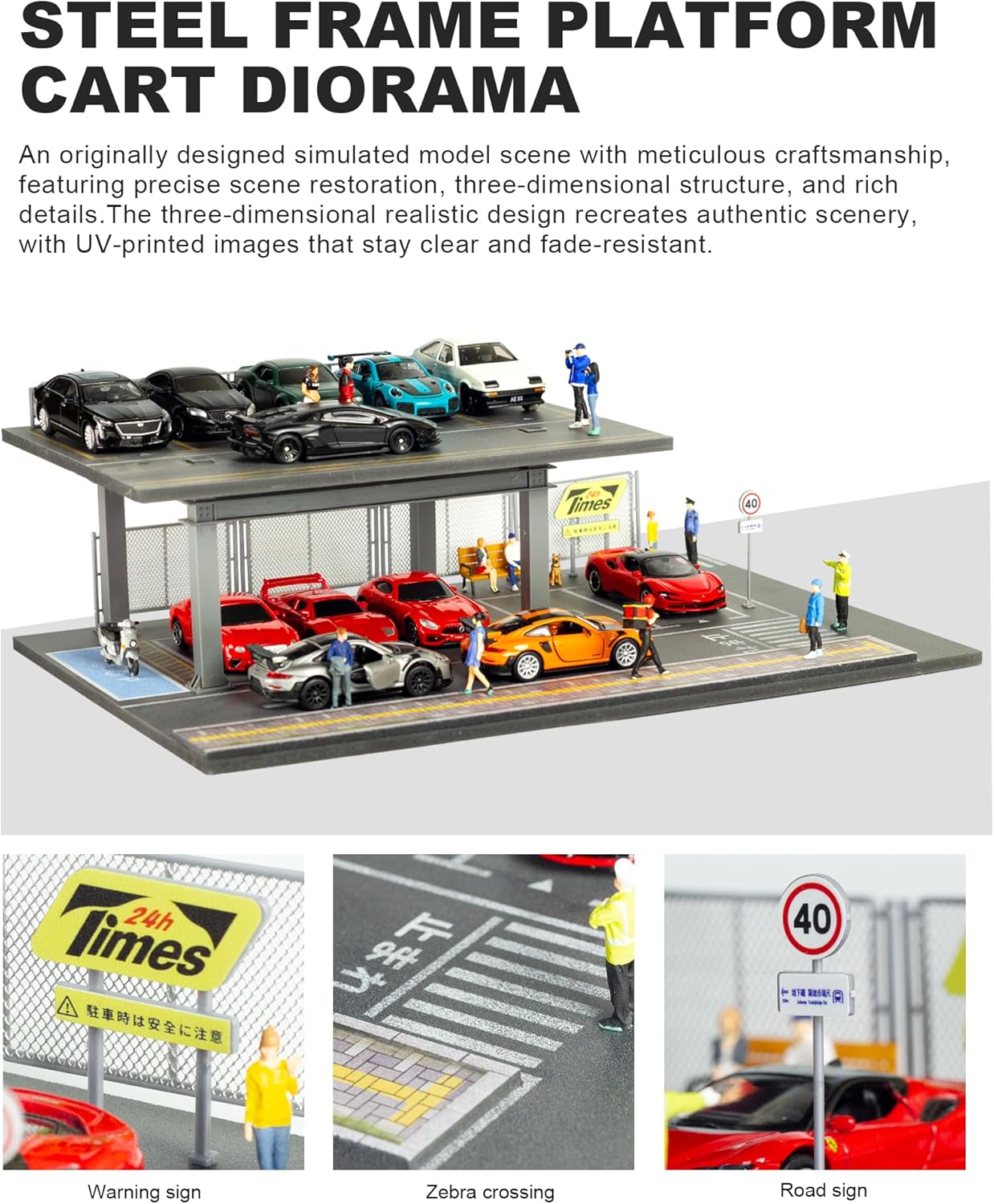 1/64 Scale Display Case Car Garage Moldel, Diorama Box Decorative Miniature Scene for Toy Car Display and Storage 2 Levels 10 Parking (Vehicles Not Included)
