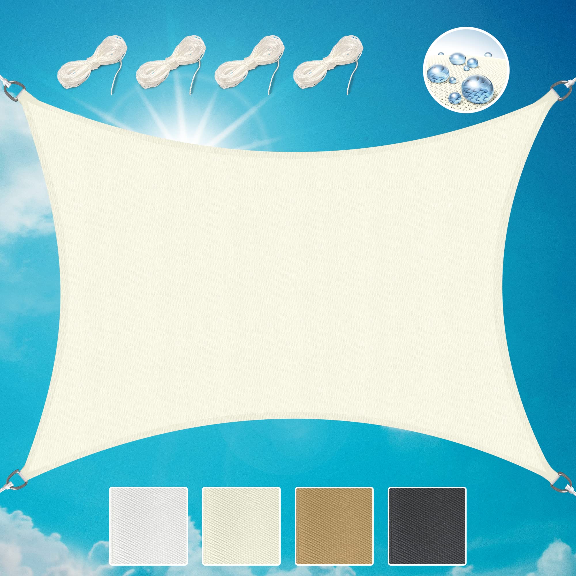 Sol Royal Sonnensegel rechteckig Wasserdicht 3x4m Terrasse – Sonnensegel Balkon Segeltuch UV Sonnenschutz Garten Pool Camping Sonnenschutz Segel Creme – PS9