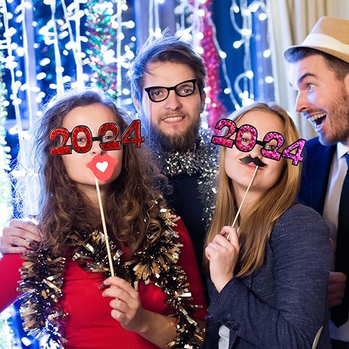 Miniatura 5 de 6 gafas de Año Nuevo 2024, gafas de Nochevieja, gafas divertidas con purpurina para niños y adultos