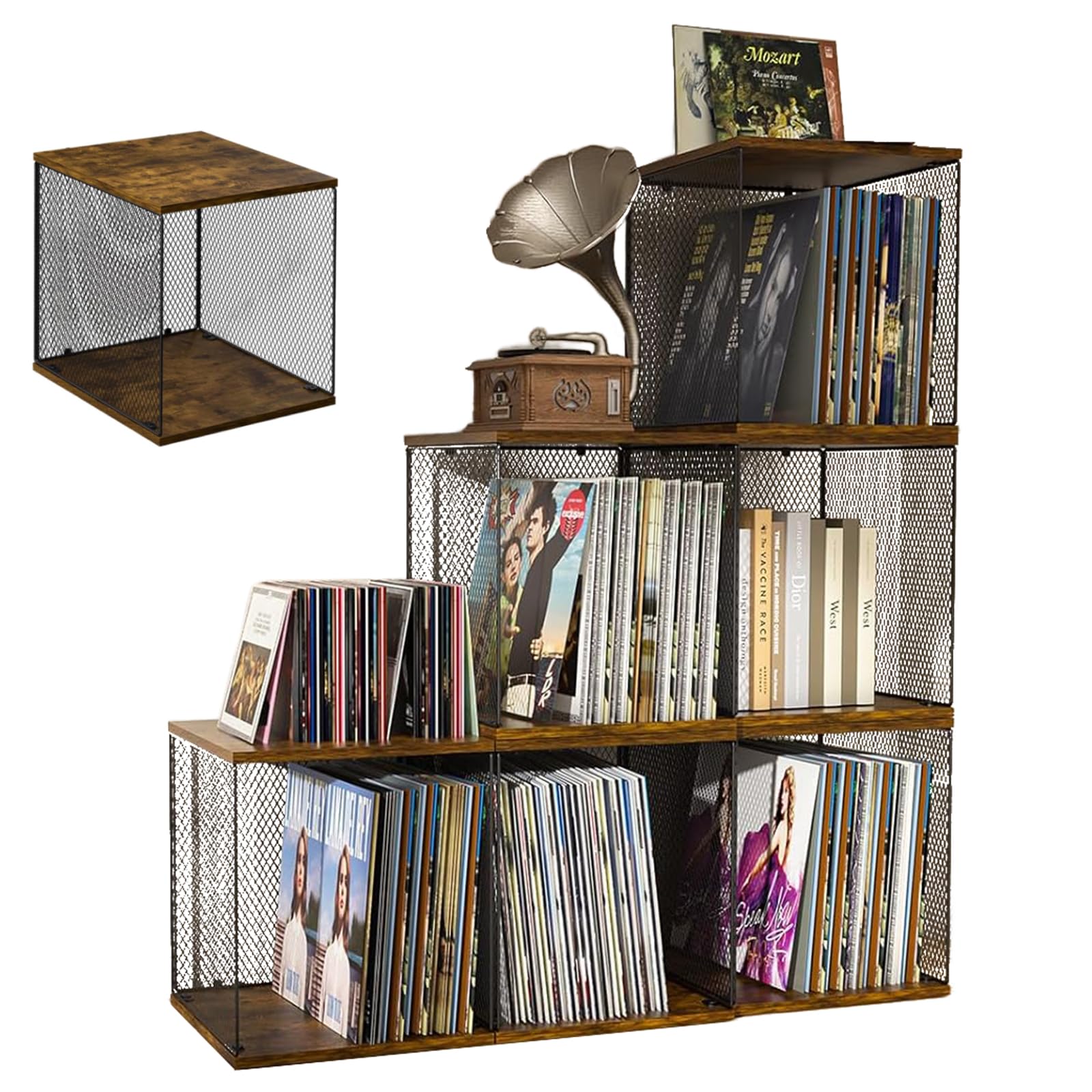 1 Würfel Vinyl Record Aufbewahrungsbox, DIY Stapelbares 12-Zoll-Plattenregal für 40-55 Schallplatten, Album-Aufbewahrungsbox, natürliches Holz, geeignet für Schlafzimmer, Wohnzimmer usw
