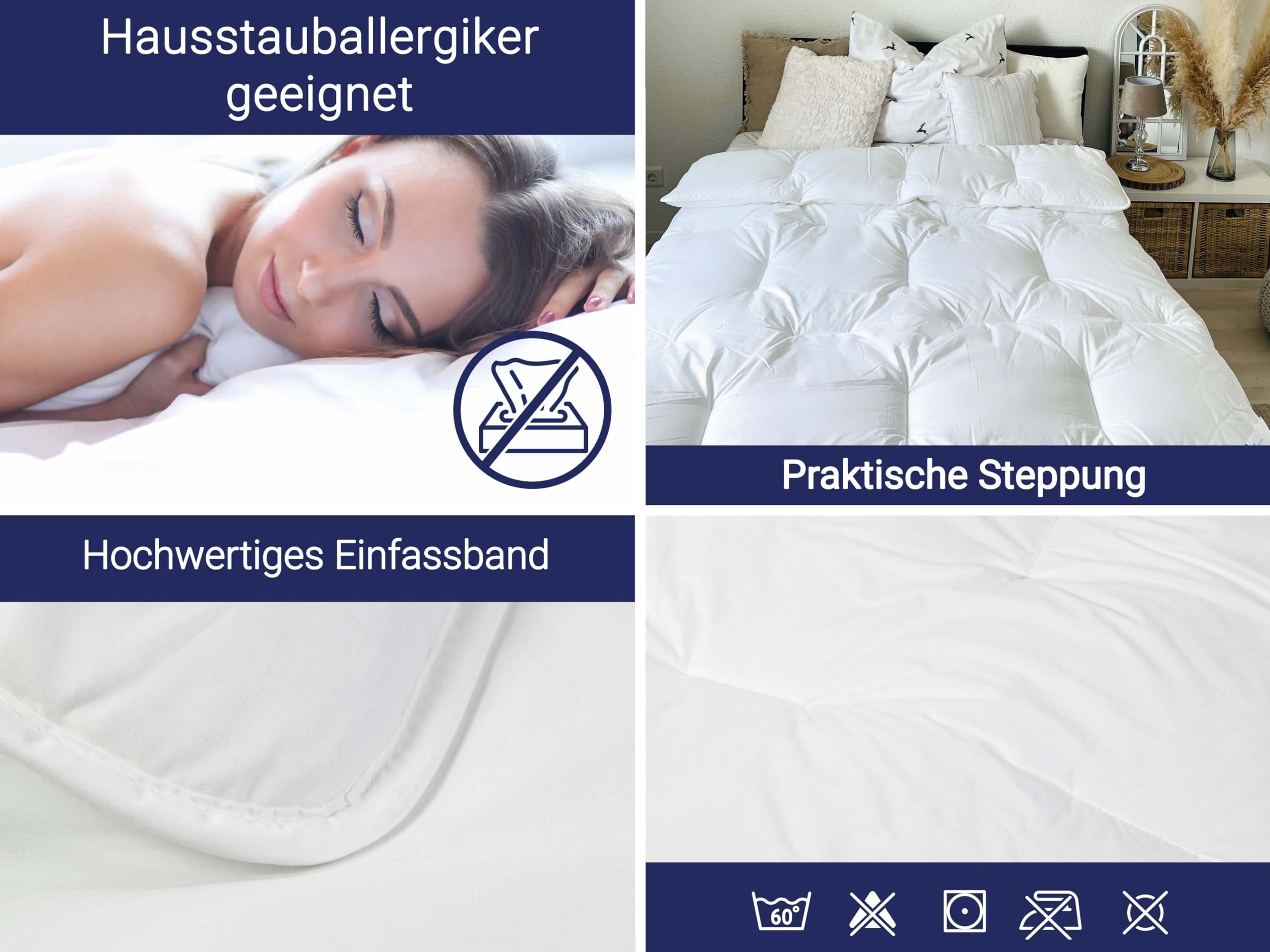 ZOLLNER Bettdecke in 135x200 cm - atmungsaktive und hautfreundliche Decke mit Karosteppung - Made in Europe - waschbar bis 60°C - Hotelqualität - Oeko Tex® Zertifiziert