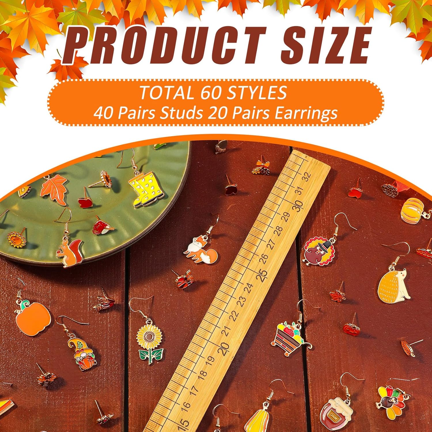 60 Pairs Thanksgiving Earrings Bulk for Women, Fall Thanksgiving Dangle Earrings and Studs Set, Pumpkin Turkey Maple Leaf Jewelry for Holiday Fall Autumn Party Favors Gift Decor - Image 2