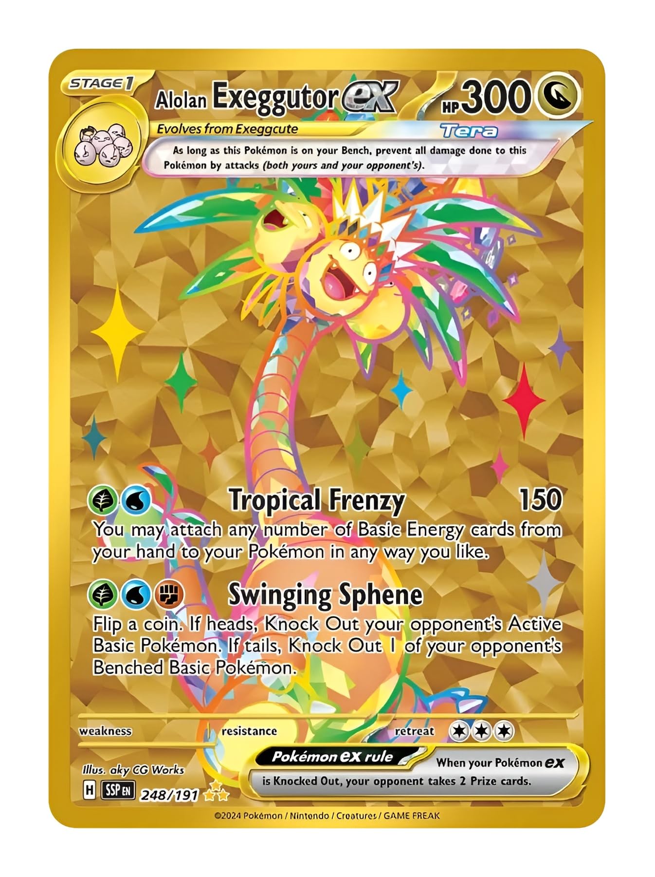 Alolan Exeggutor ex 248/191 Ultra Rare Gold Pokemon Card | Gold Pokmon Cards | Hyper Rare | Surging Sparks | Pokemon Scarlet and Violet | Titan Cards Authenticated
