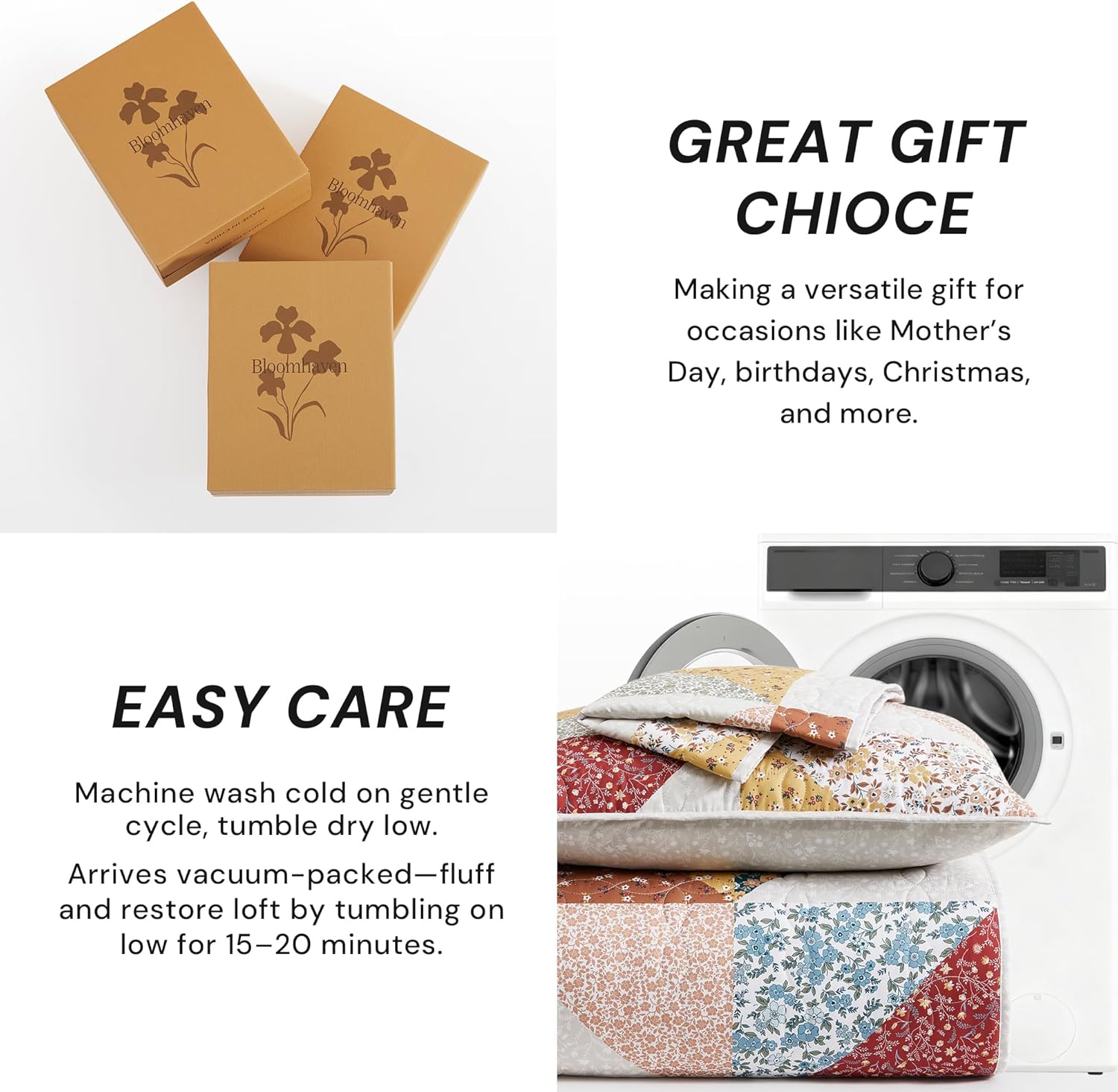 Quilt Set Queen Size, Patchwork Burnt Orange Floral Quilt Sets, Reversible Bedspread Lightweight and Breathable for All Seasons, Soft Quilted Bedspread with 2 Pillow Shams - Image 8