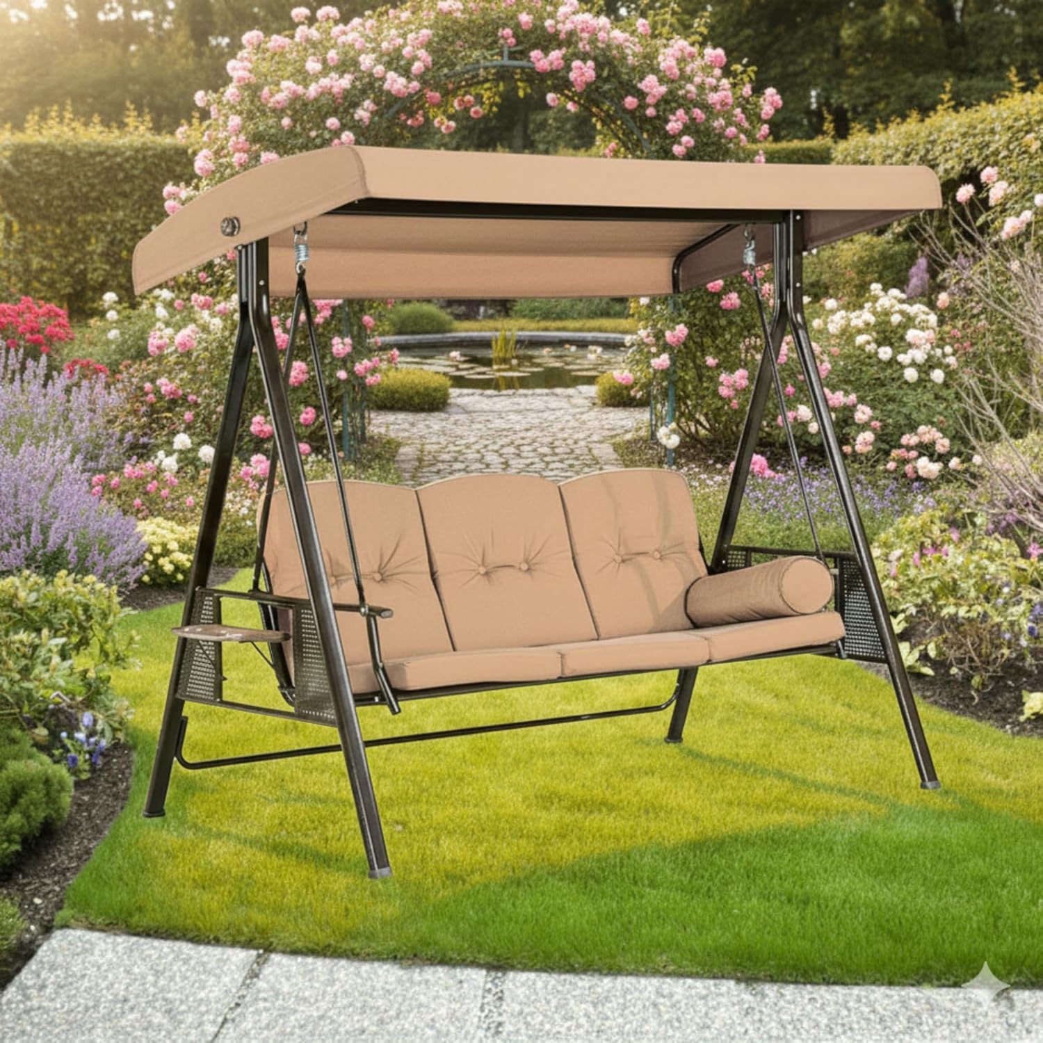 Garden Winds Reinforced RipLock 350 Replacement Canopy Top Cover Compatible with Purple Leaf Brentley Swing Models ZYPPS03, ZYPPS03-KK - Beige