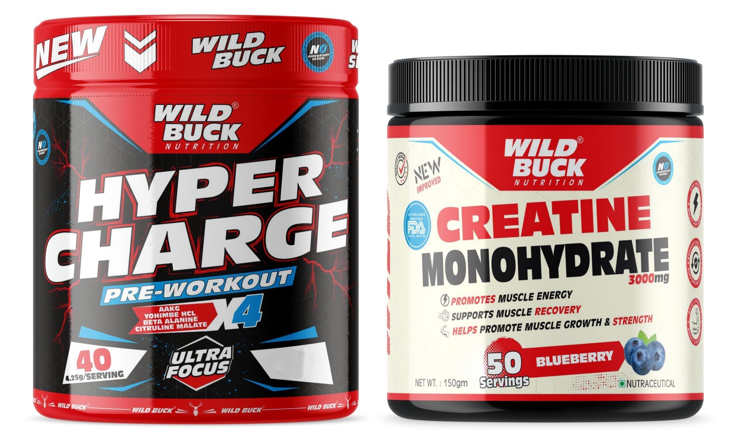 WILD BUCK Hyper Charge Pre-X4 Hardcore Pre-Workout Supplement Powder with Creatine Monohydrate, Arginine AAKG, Beta-Alanine, Caffeinated Punch-For Men & Women [40 Serving, Sour Gummies] + WILD BUCK Creatine Monohydrate Powder, Strength, Reduce Fatigu (B0CNQDR3ZH) Amazon Price History, Amazon Price Tracker