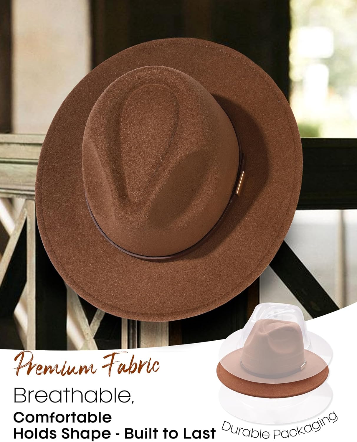 FURTALK Fedora Hats for Men Women Wide Brim Felt Panama Dress Hat with Belt Buckle Adjustable Size 7-7 3/8 - Image 4
