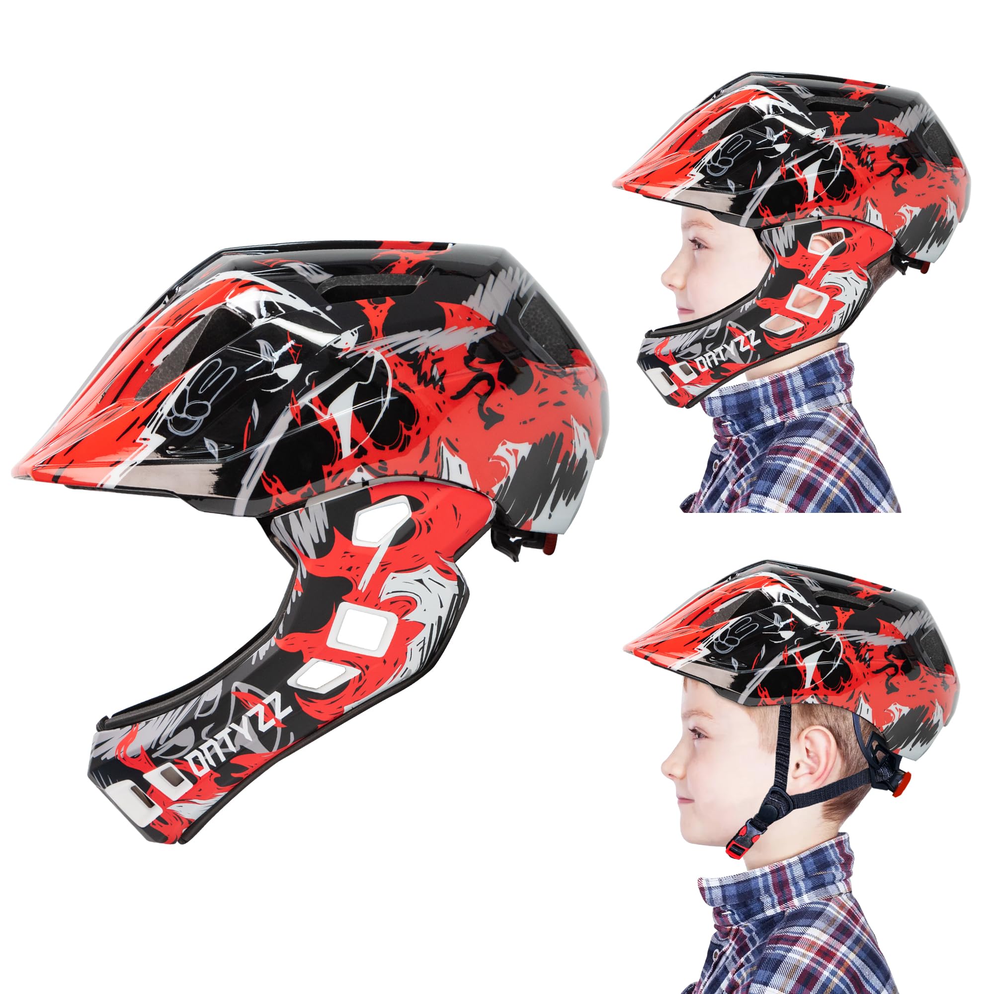 Casco Bici Bambino Integrale Caschetti per Bambini Caschi Integrali MTB Ragazzi Ragazza Caschetto Bici con Protezione Mento Staccabile per Skateboarding Roller Skating