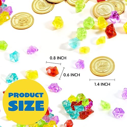 Miniatura 4 de Juguete 288piezas monedas de oro pirata y piedras preciosas JOYIN, conjunto de fiesta. (144monedas + 144gemas)