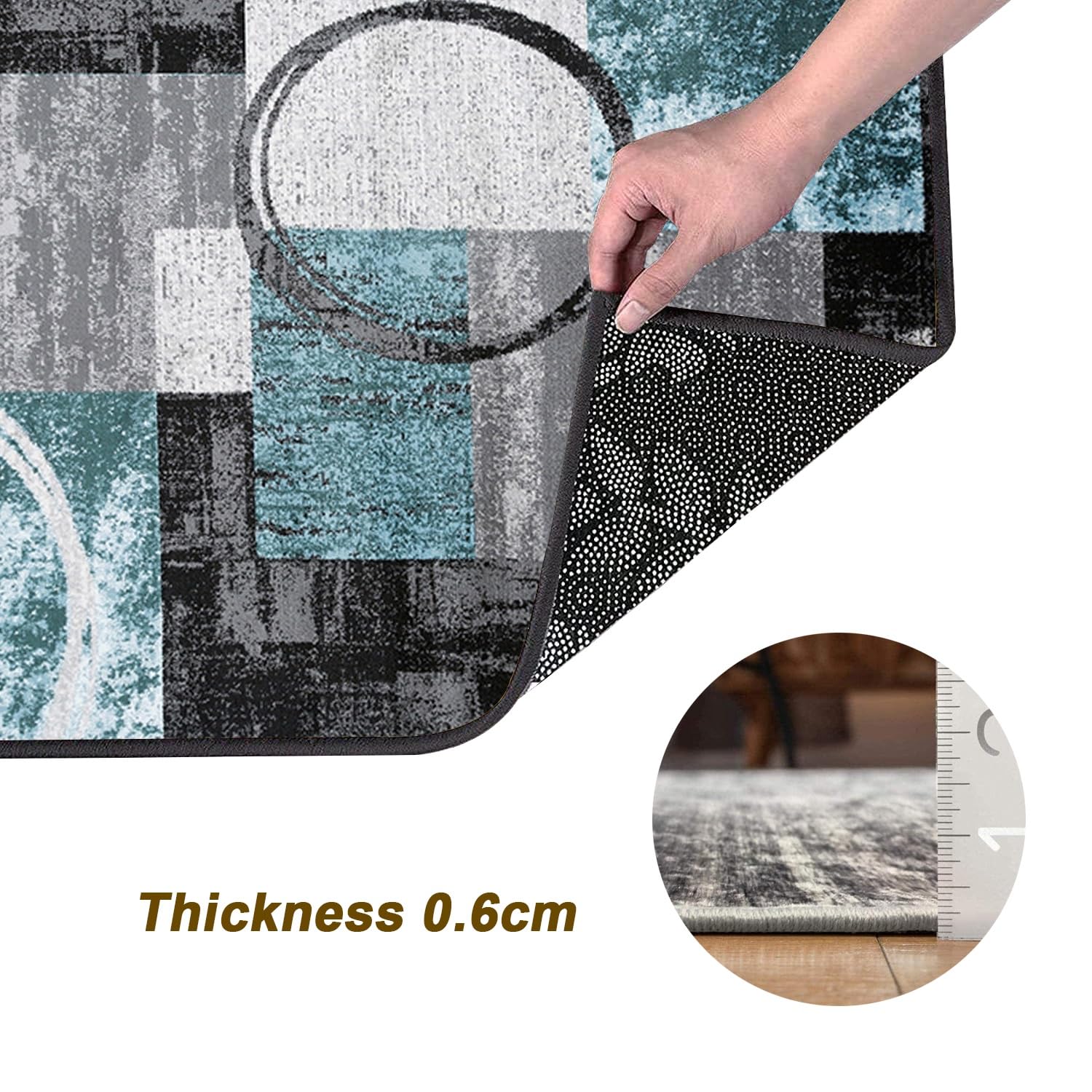 Läufer Flur Küche Teppich rutschfest Blau Grau 120x450CM Lang Kücheläufer Waschbar Meterware Modern Teppichmatten Korridor Polyester Wohnzimmer Schlafzimmer 40-120cm Breit, Anpassbare Größe