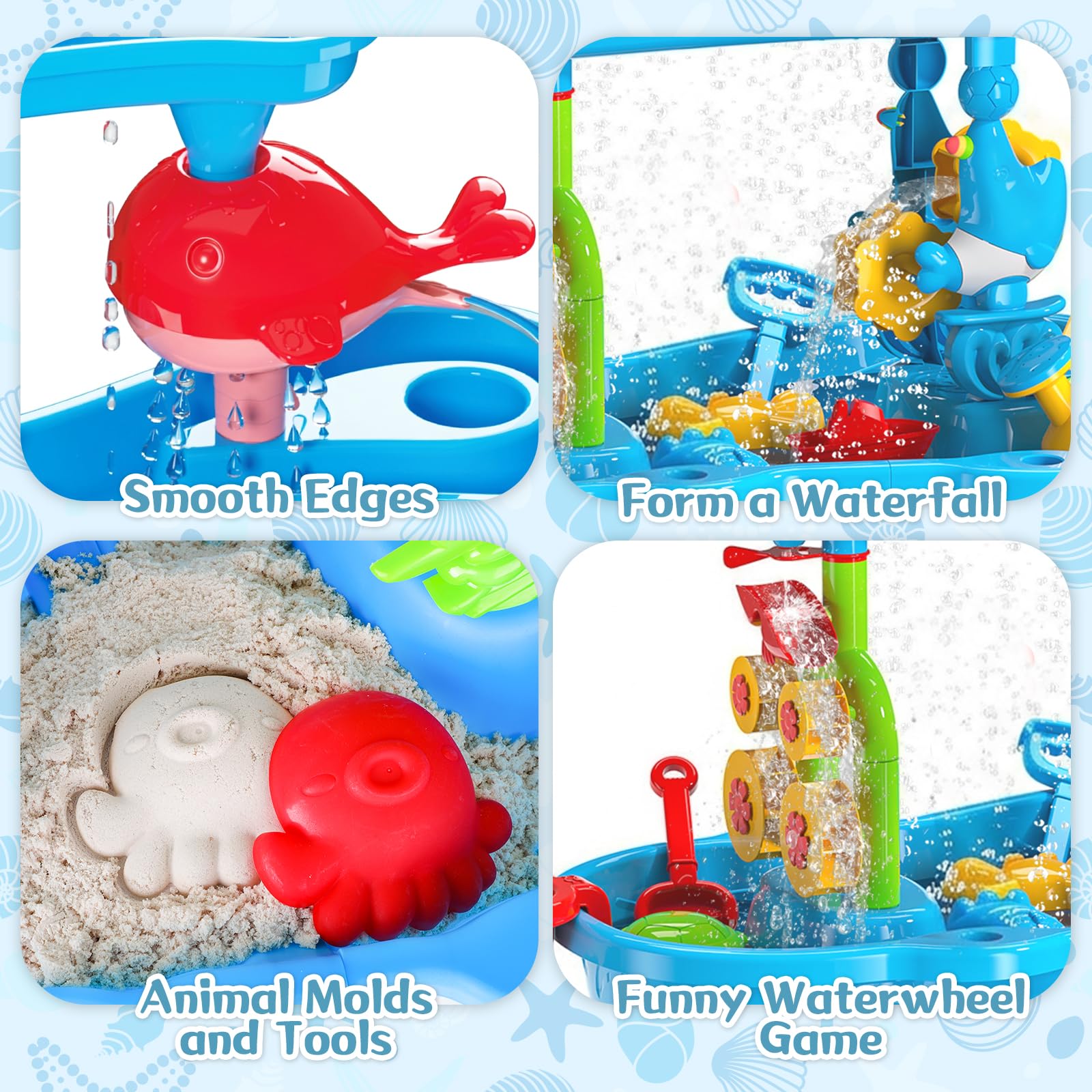 deAO Tavolo Acqua e Sabbia per Bambini 3+ Anni – Tavolo Sensoriale con Cascata e Ruota ad Acqua, 13 Accessori Giochi da Spiaggia, Tavolo attività Acqua Giardino Giocattolo Esterno