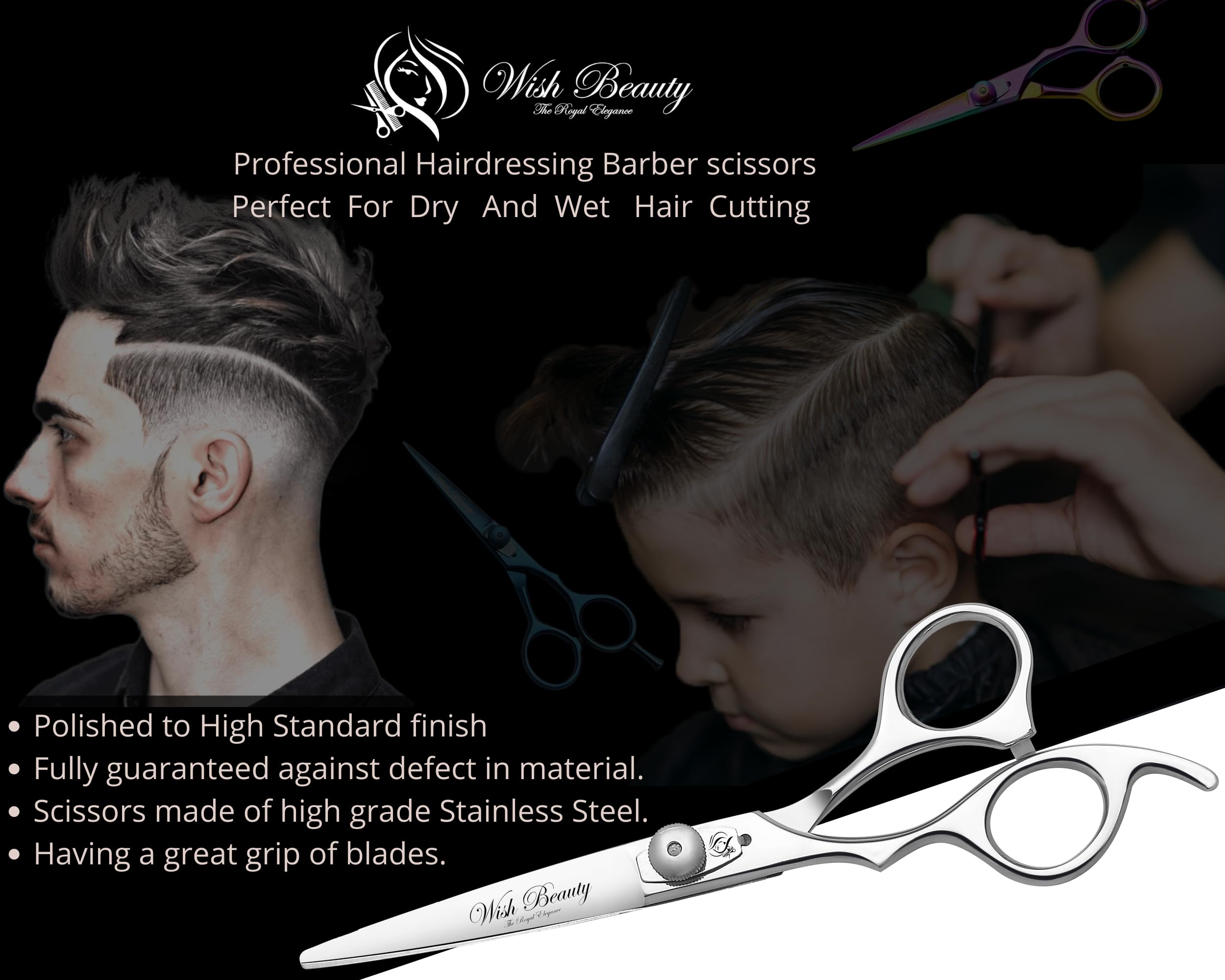 Glamified - Forbici professionali da barbiere per mancini, 16,5 cm, forbici da taglio per capelli mancini per donne