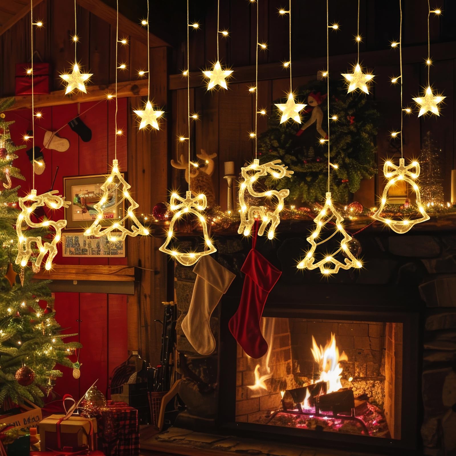 Lámpara de Ventosa de Navidad, 12 Piezas Luz de Ventana Navidad para Colgar​, Luz LED para Ventana con Ventosa, Luces de Decoración Navideña [Clase de eficiencia energética A]