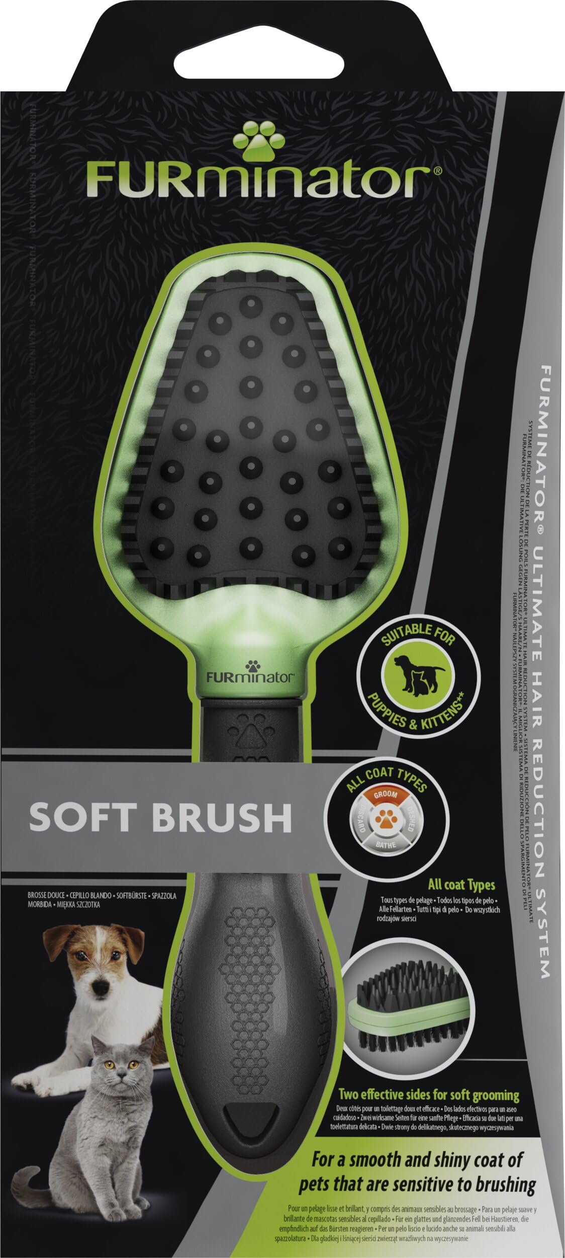 FURminator 2-in-1 Soft Brush for Dogs and Cats – Ideal for Sensitive Pets – Gently Cleans the Coat and Massages the Skin – Double Brush for Gentle Fur Care