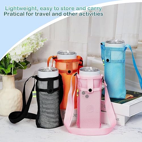 Miniatura 6 de Tessco - 8 soportes para botella de agua con correa ajustable para el hombro, bolsa de malla para transportar botellas de agua, bolsa de transporte
