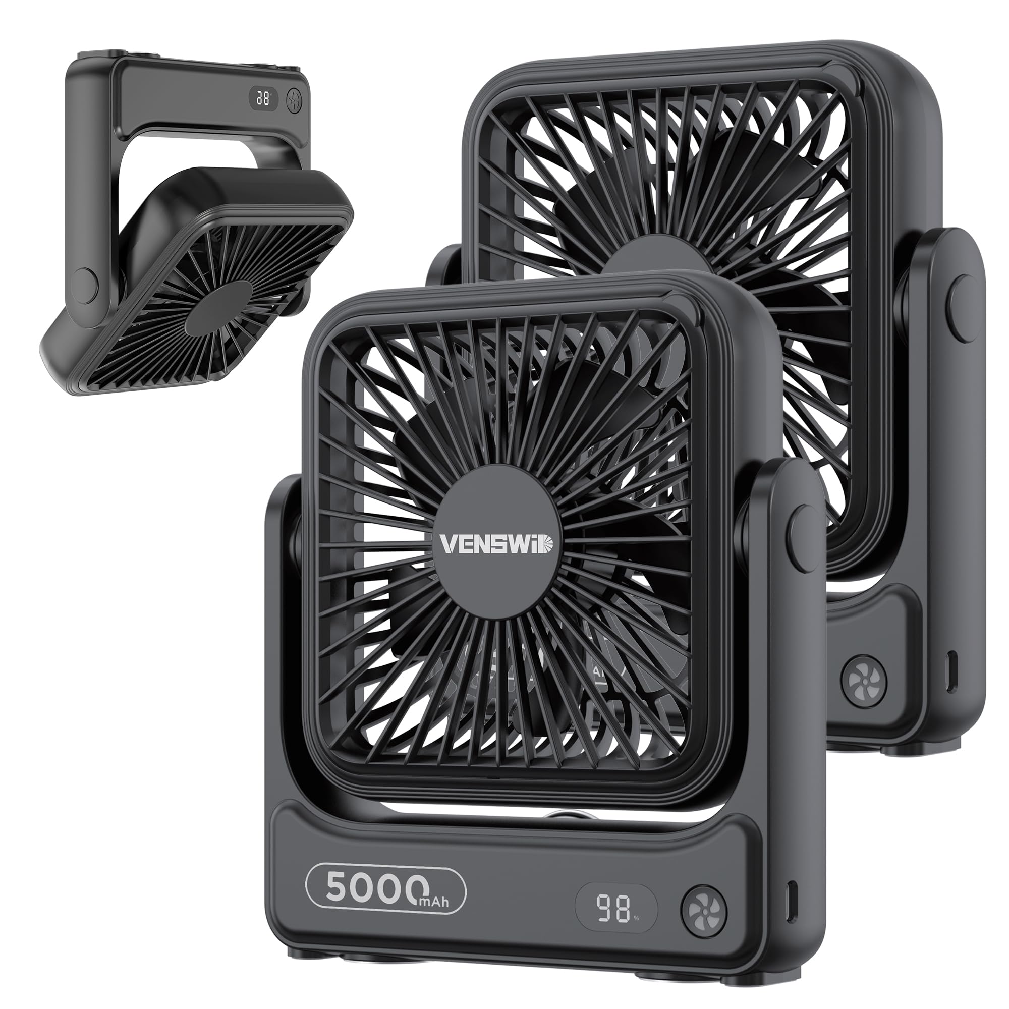 Ventilador magnético de viaje recargable de 5000 mAh con pantalla LED
