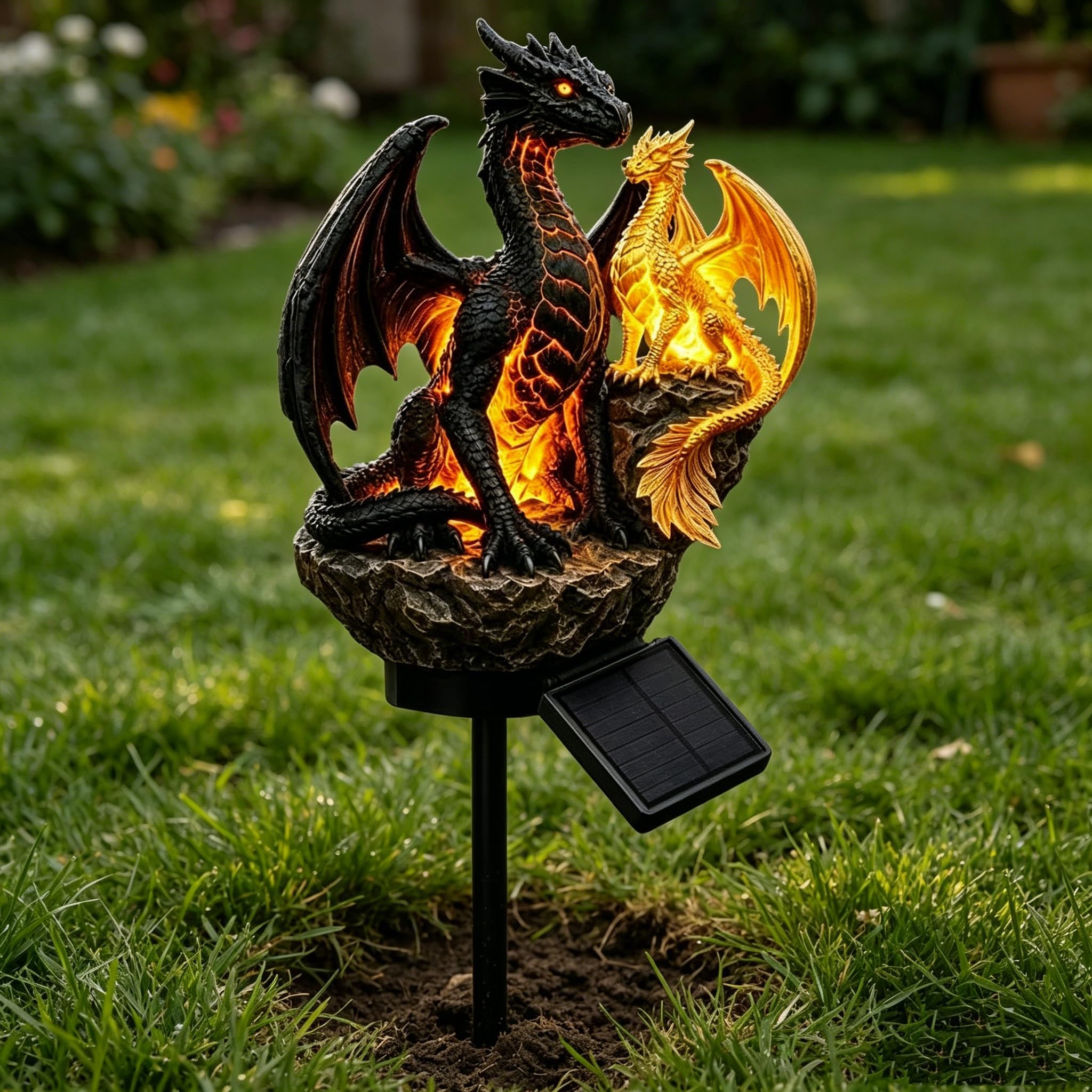 Dragon Legacy Golden Ember Edition Solar Garden Light - Dragon Garden Lamp Statue Ornaments Outdoor Gothic Medieval Fantasy Style Halloween Decoration