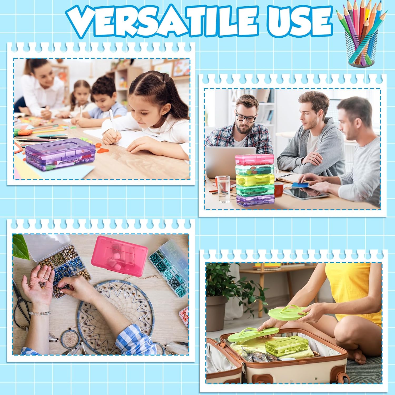 24 Pack Pencil Case for School Pencil Boxes Bulk Large Clear Plastic Crayon Box Marker Bead Pen Containers with Snap Lids Back to School Supplies Classroom Stationery Organizer for Art Craft(Colorful)