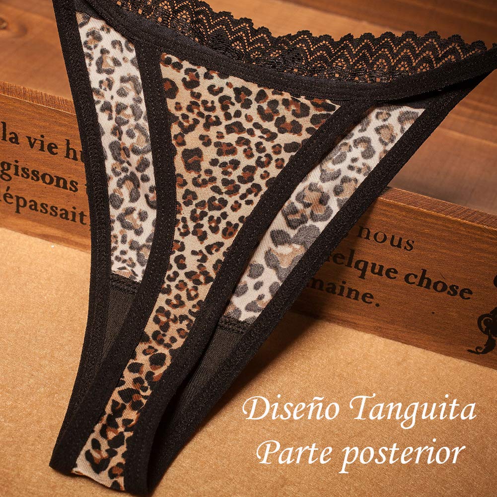 VicSec 4 Pack Braguitas Sexy Encaje Fina Tanga Suave G-String Lencería Interior Espalda Decora Corazon Talla Única