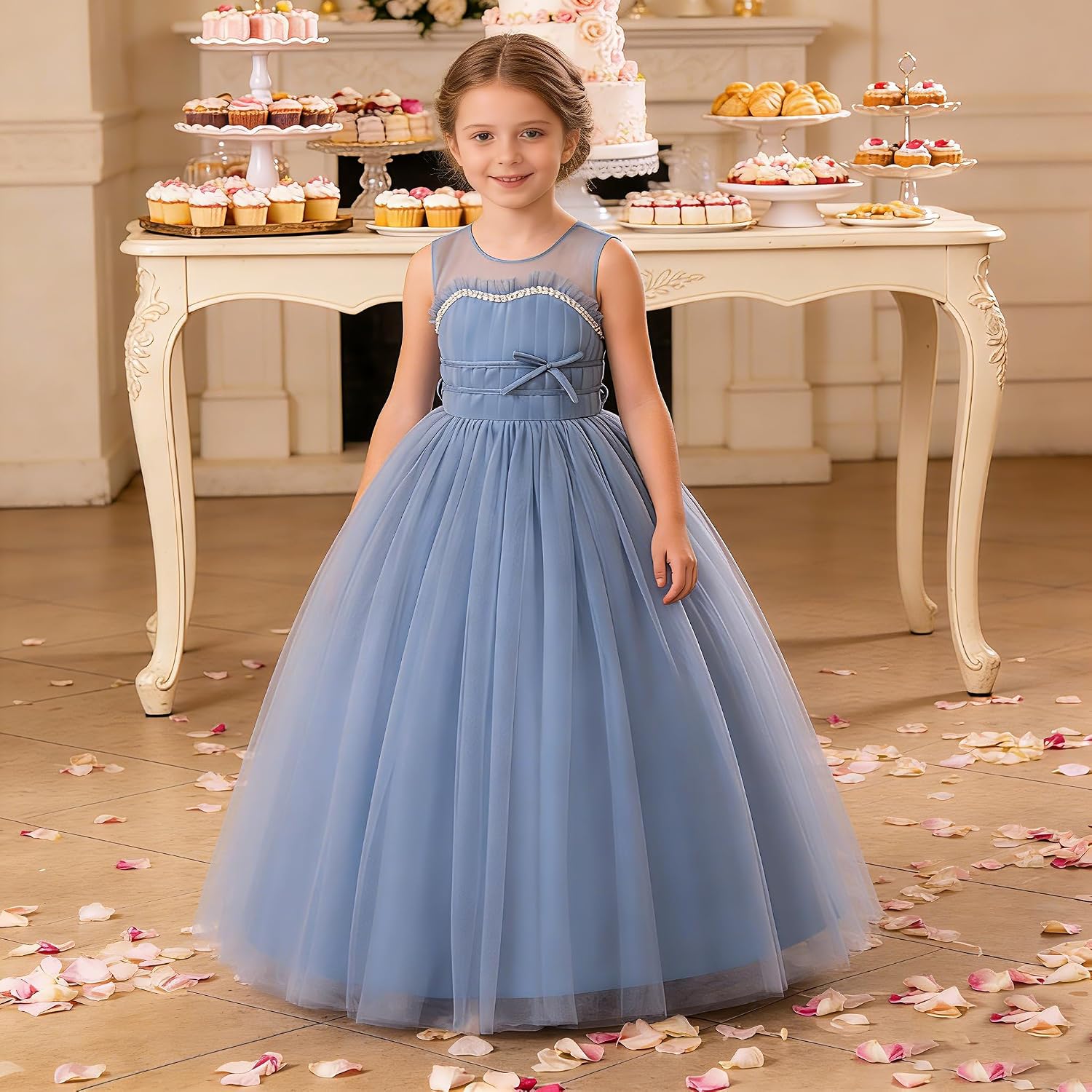 Flower Girls Tulle Wedding Dress A Line Long Formal Pageant Princess Birthday Party Ball Gown Bridesmaid Dresses
