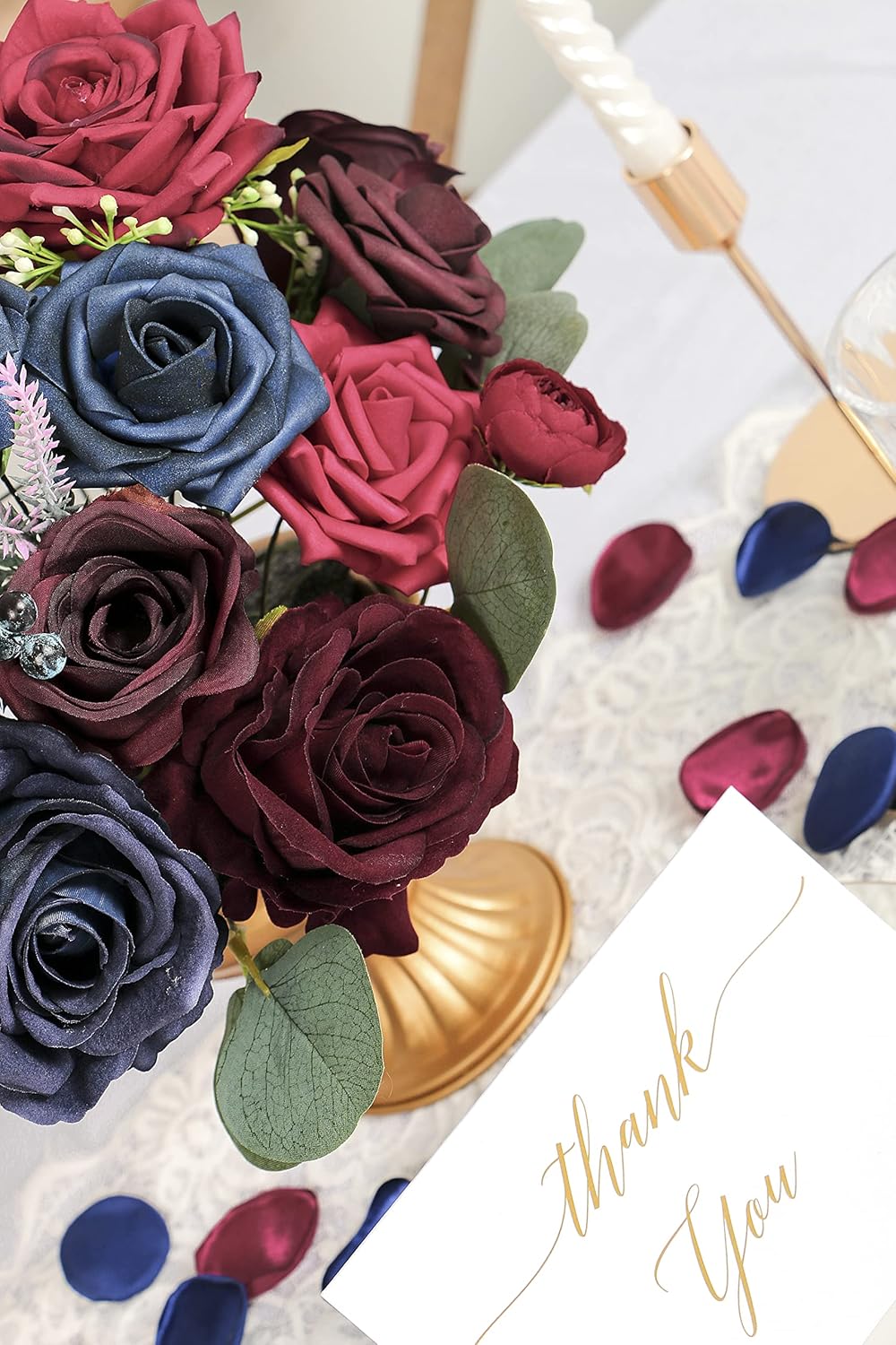 Artificial Wedding Flowers Combo for Bouquets & Centerpieces, DIY Flowers (Burgundy & Navy)